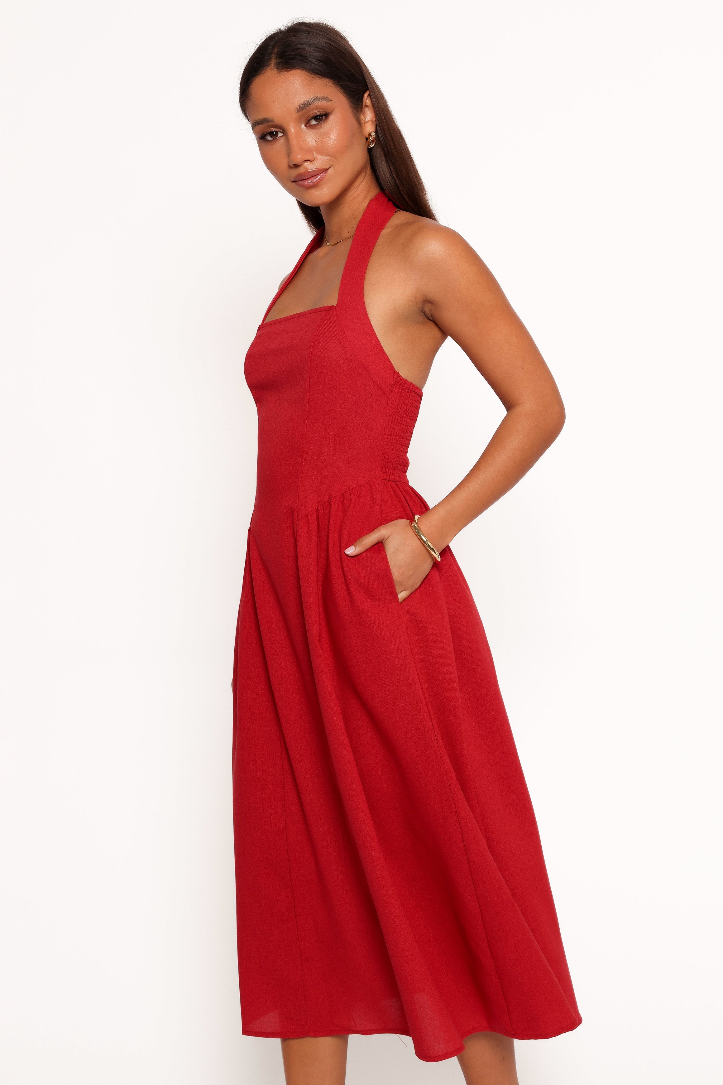 Petal and Pup USA DRESSES Ramona Halterneck Midi Dress - Red