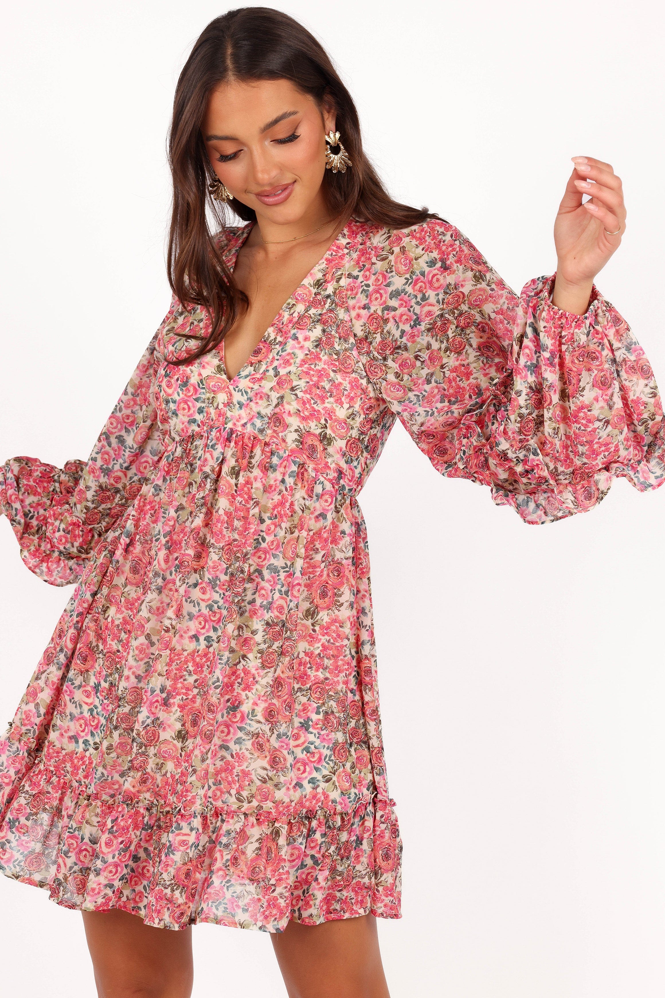 Petal and Pup USA DRESSES Reese Long Sleeve Mini Dress - Pink Floral