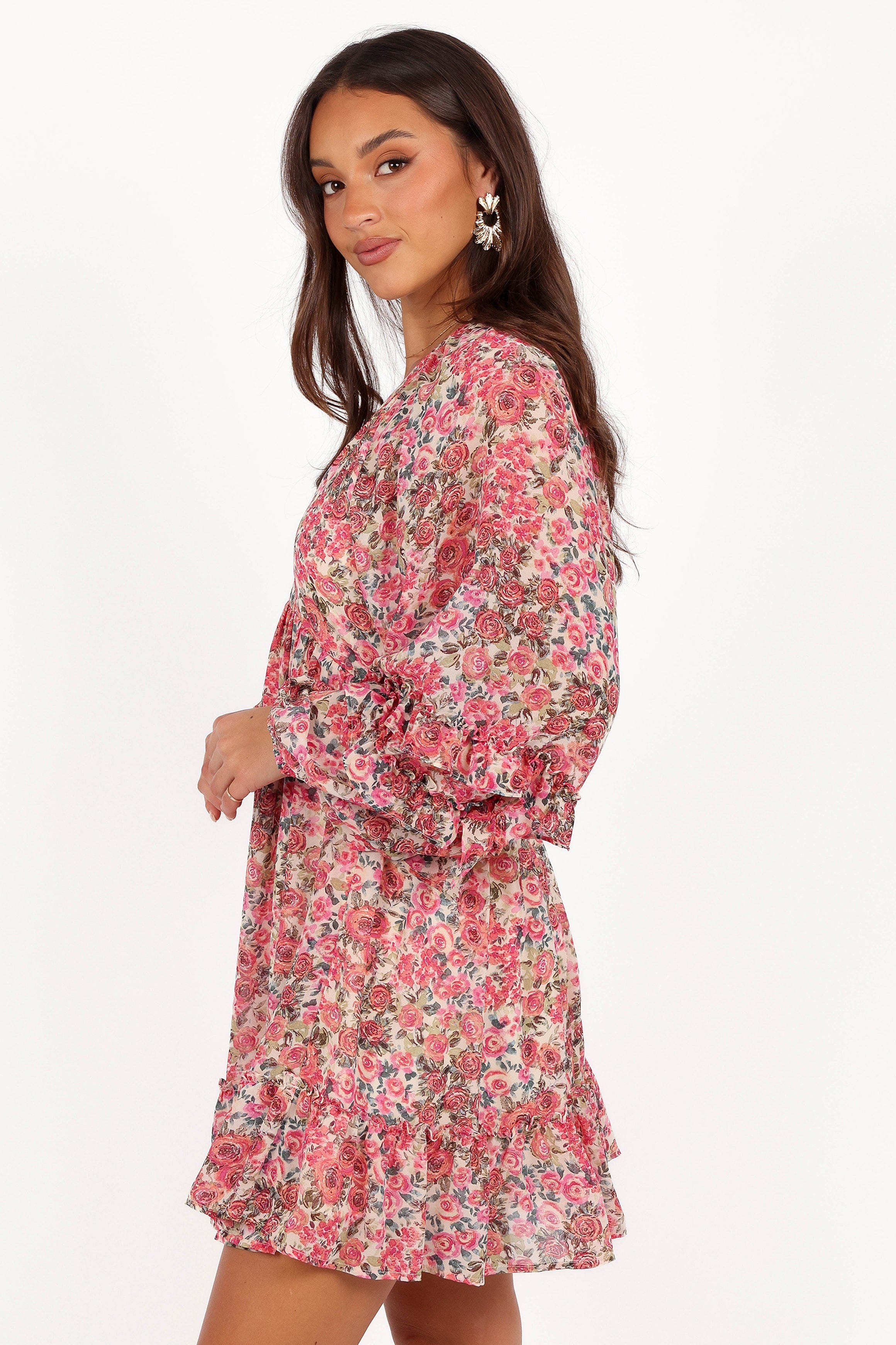 Petal and Pup USA DRESSES Reese Long Sleeve Mini Dress - Pink Floral