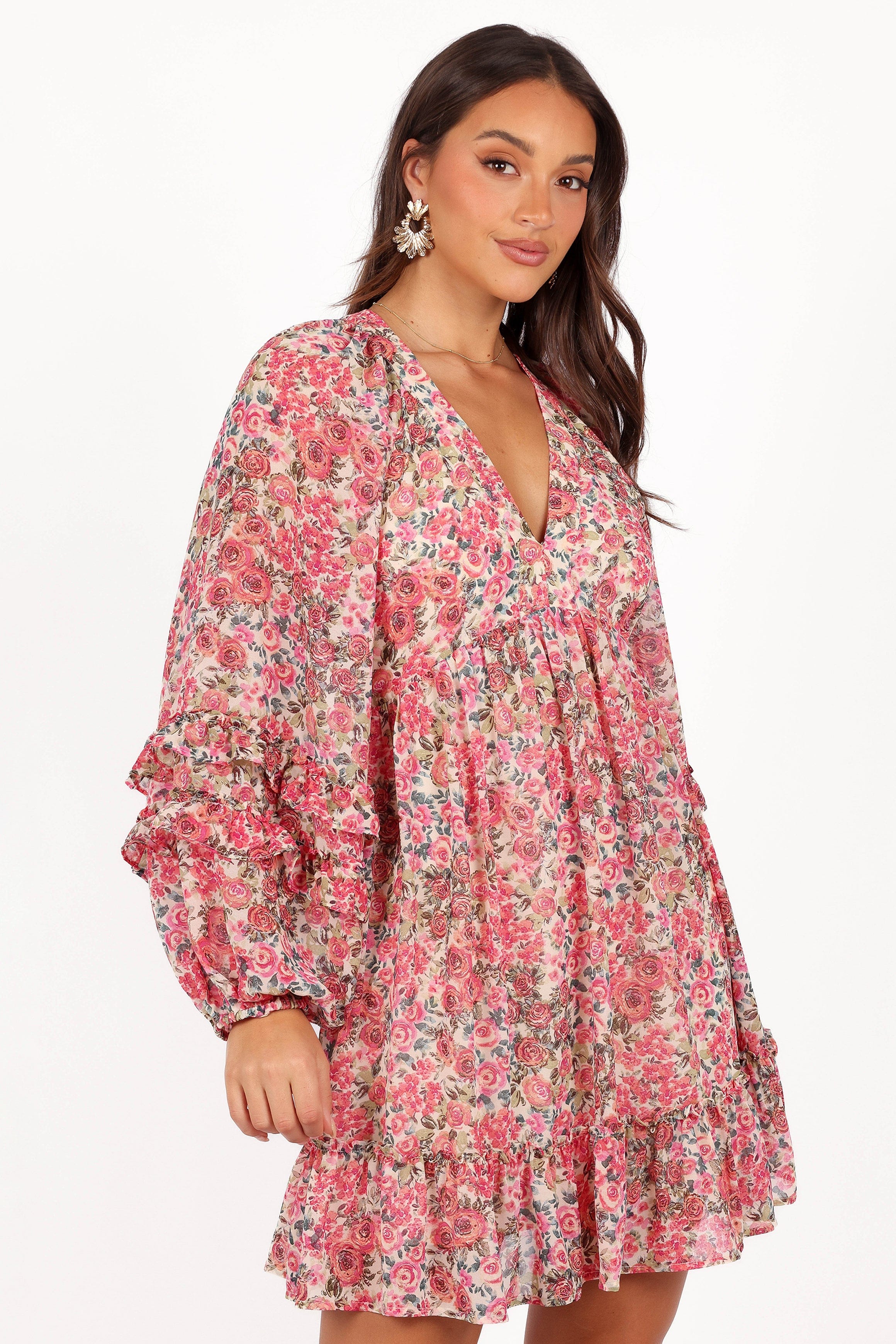 Petal and Pup USA DRESSES Reese Long Sleeve Mini Dress - Pink Floral