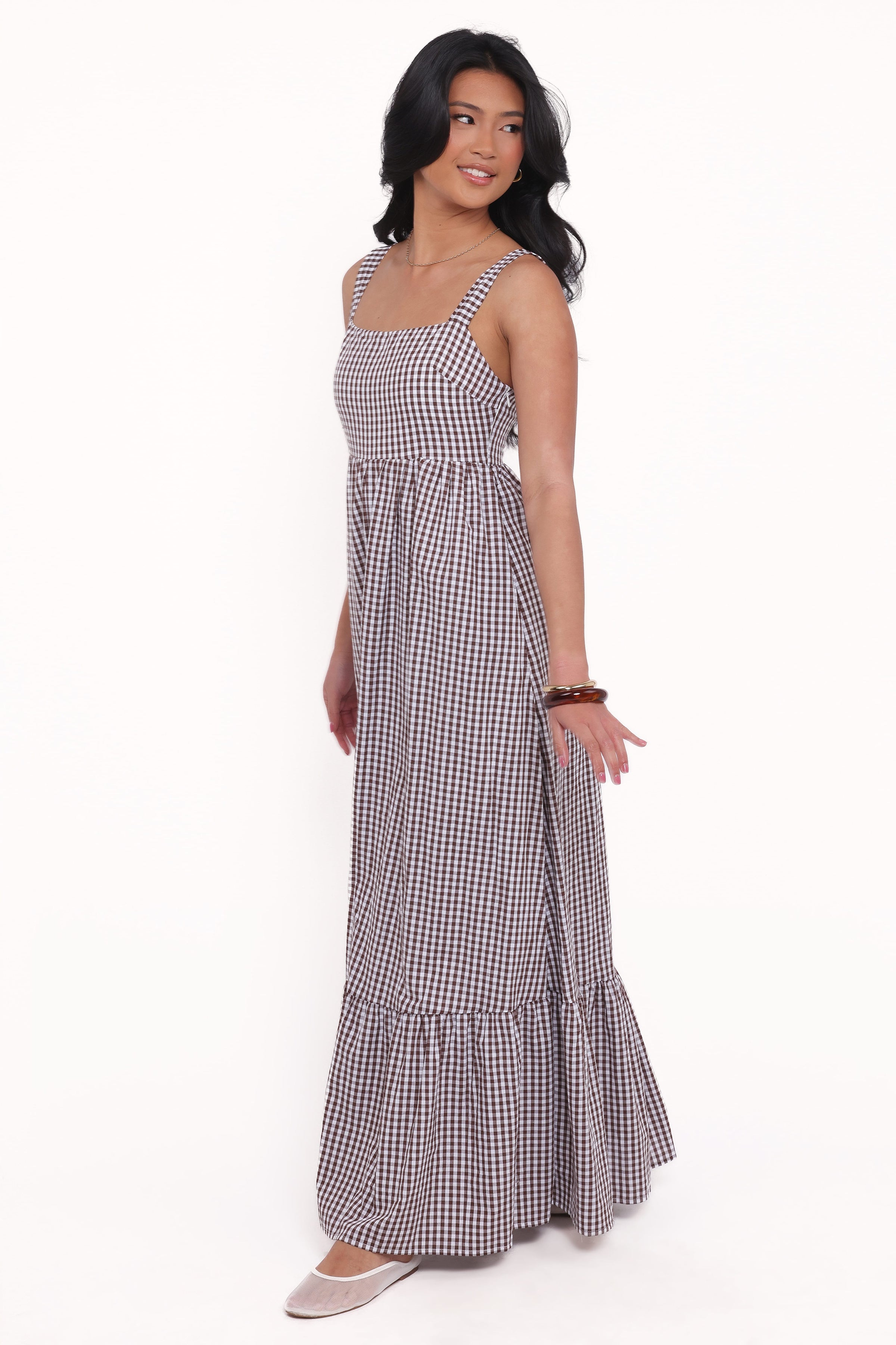 Petal and Pup USA DRESSES Reid Maxi Dress - Brown Gingham