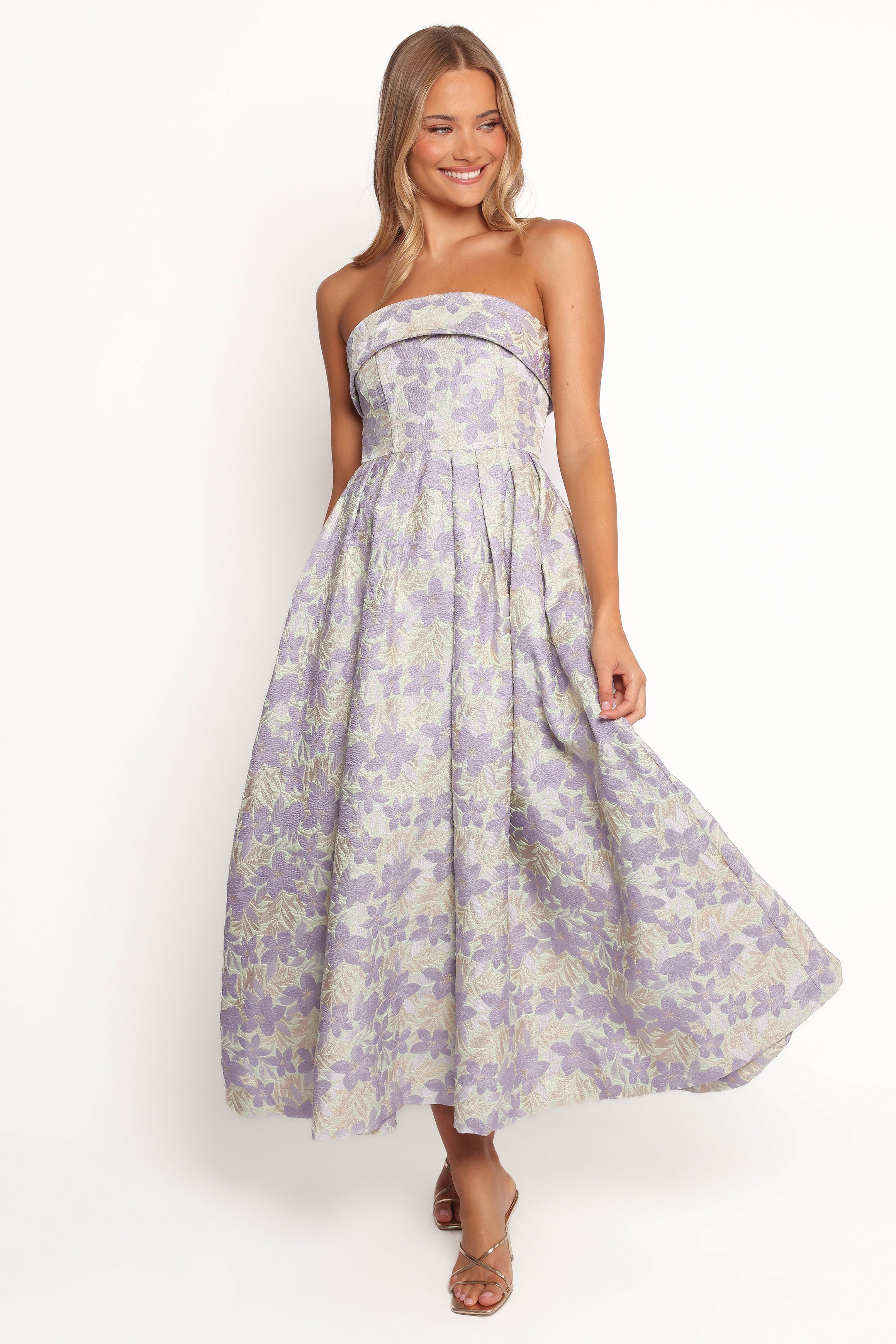 Petal and Pup USA DRESSES Rhea Strapless Midi Dress - Sage Floral