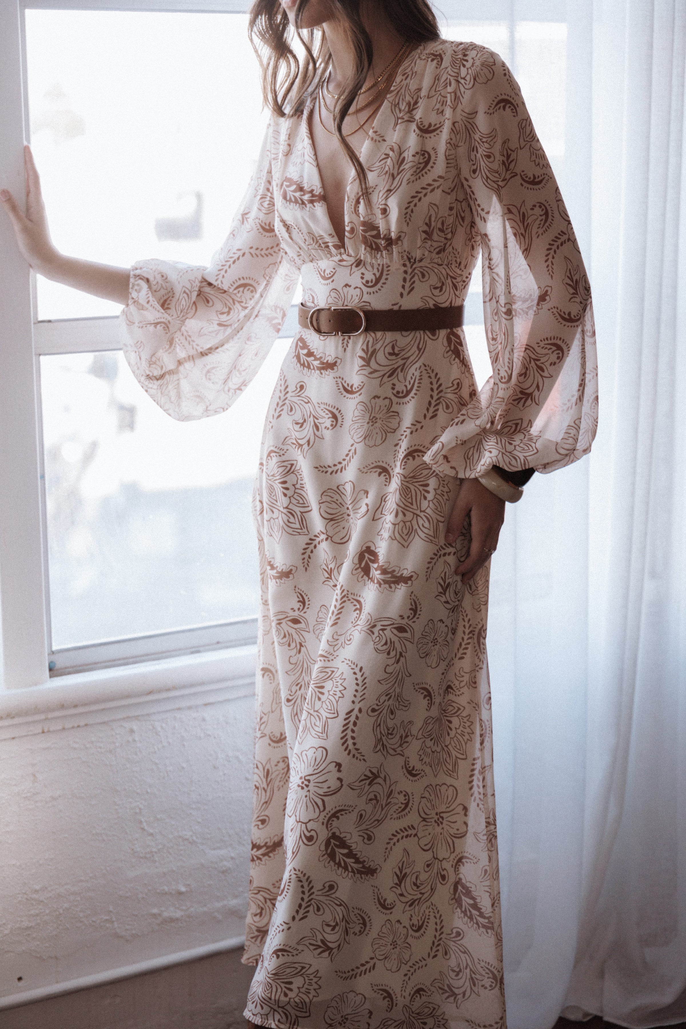 Petal and Pup USA DRESSES Riba Midi Dress - Brown Paisley