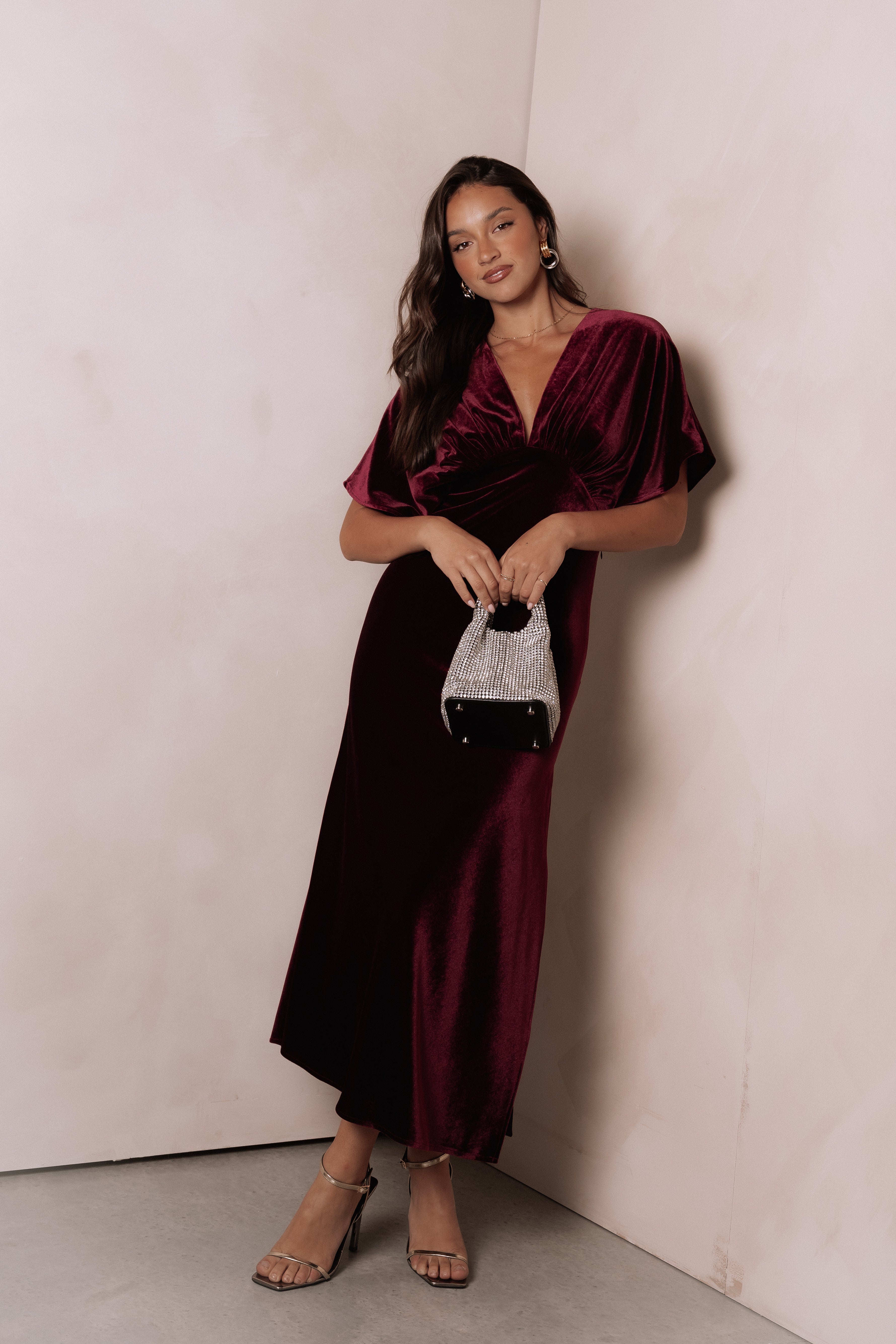 Petal and Pup USA DRESSES Ricki Velvet Maxi Dress - Wine