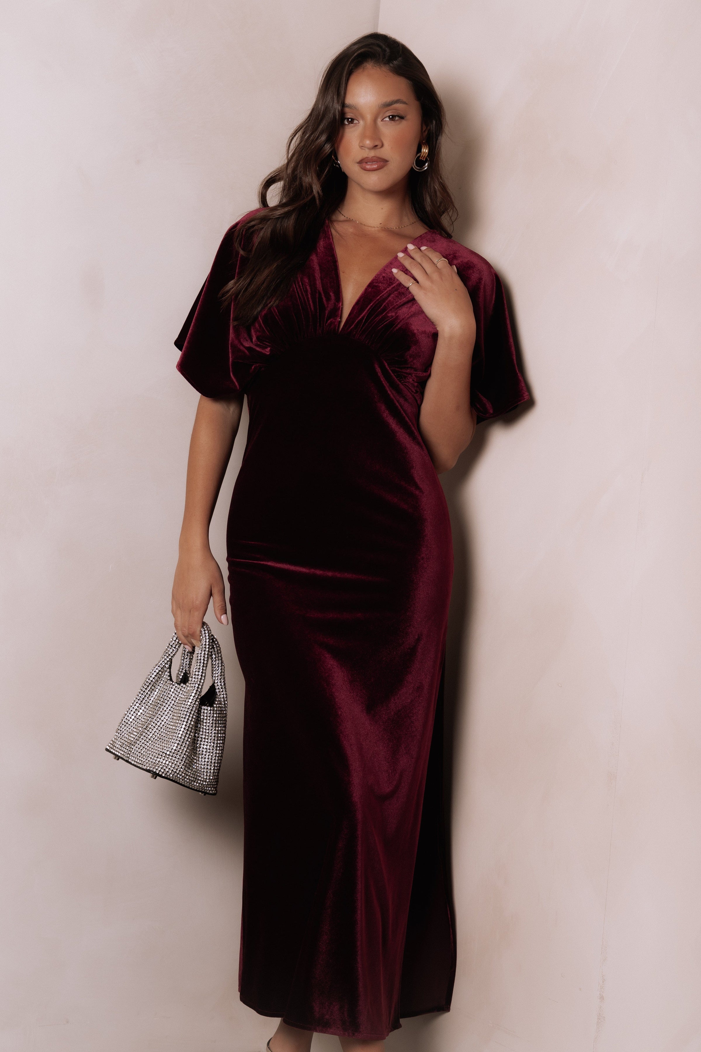 Petal and Pup USA DRESSES Ricki Velvet Maxi Dress - Wine