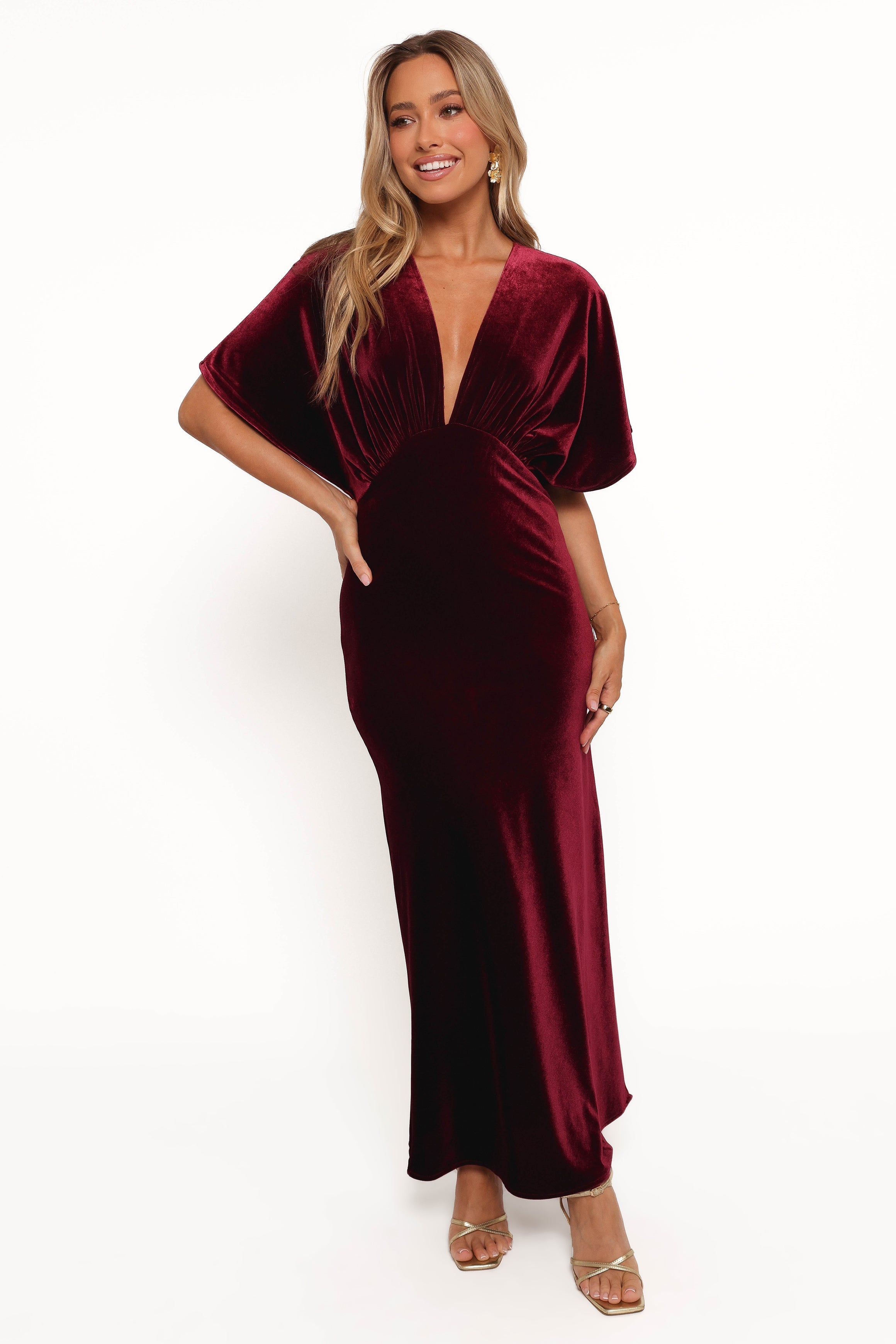 Petal and Pup USA DRESSES Ricki Velvet Maxi Dress - Wine