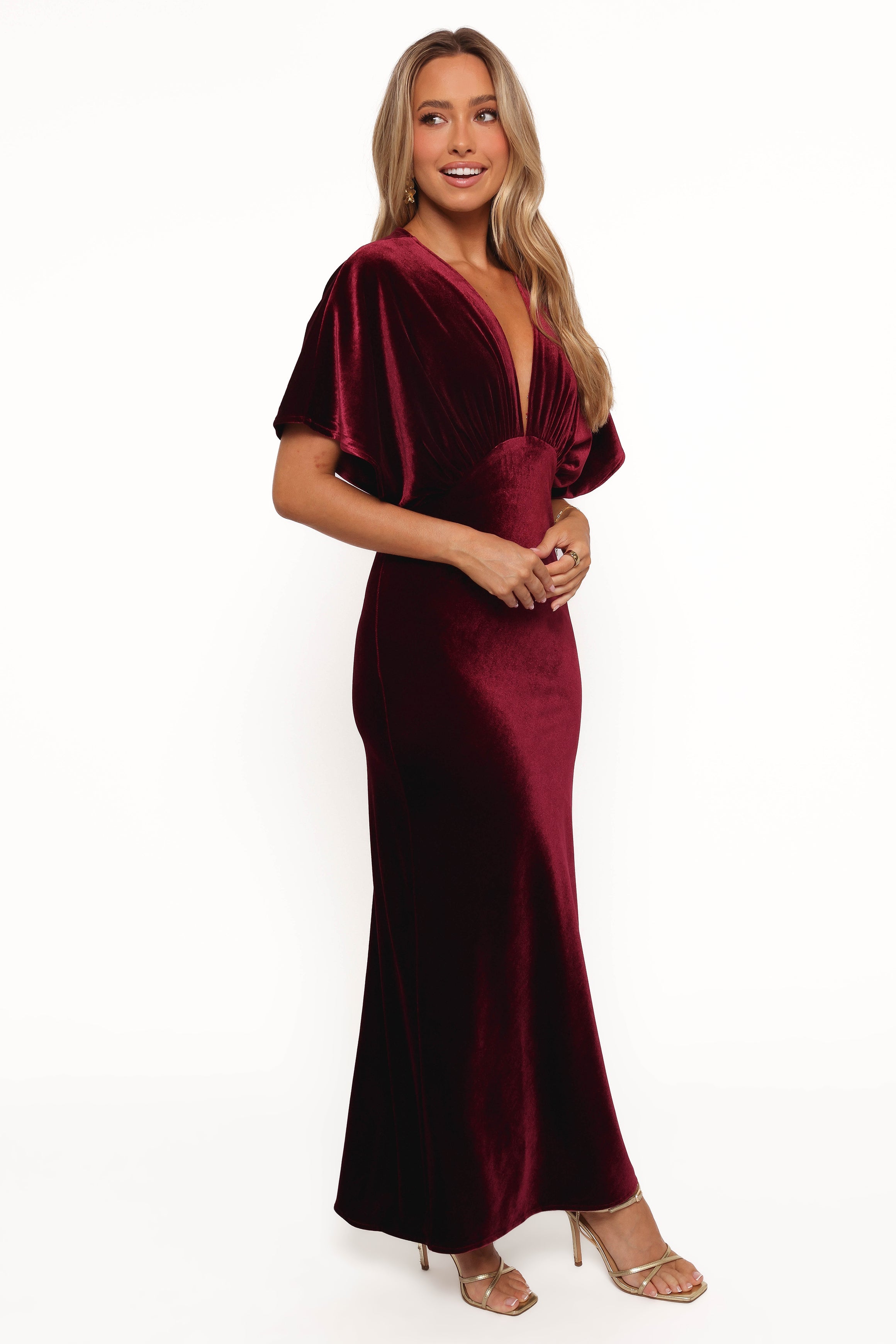 Petal and Pup USA DRESSES Ricki Velvet Maxi Dress - Wine