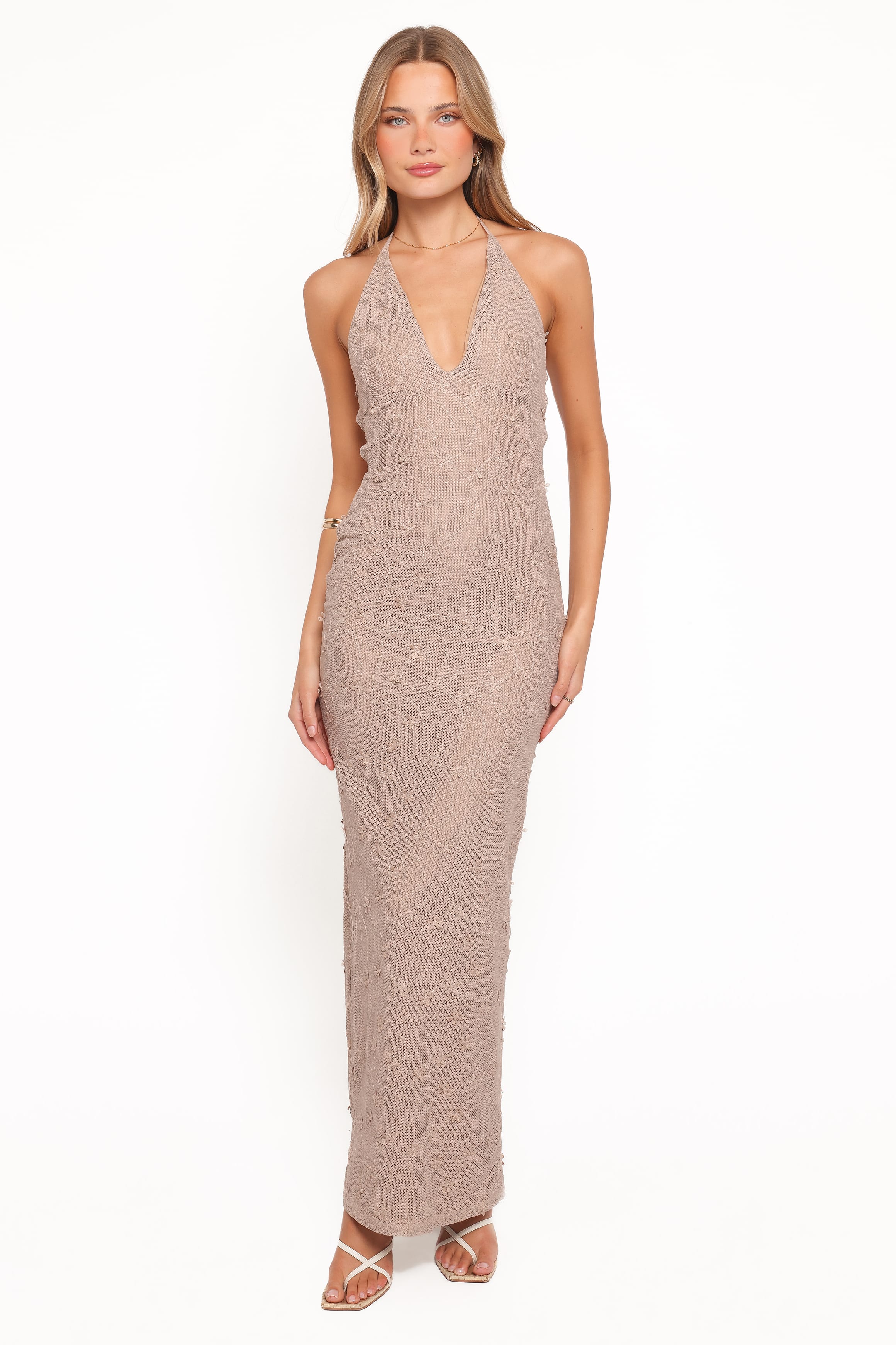 Petal and Pup USA DRESSES Riley Halter Maxi Dress - Taupe