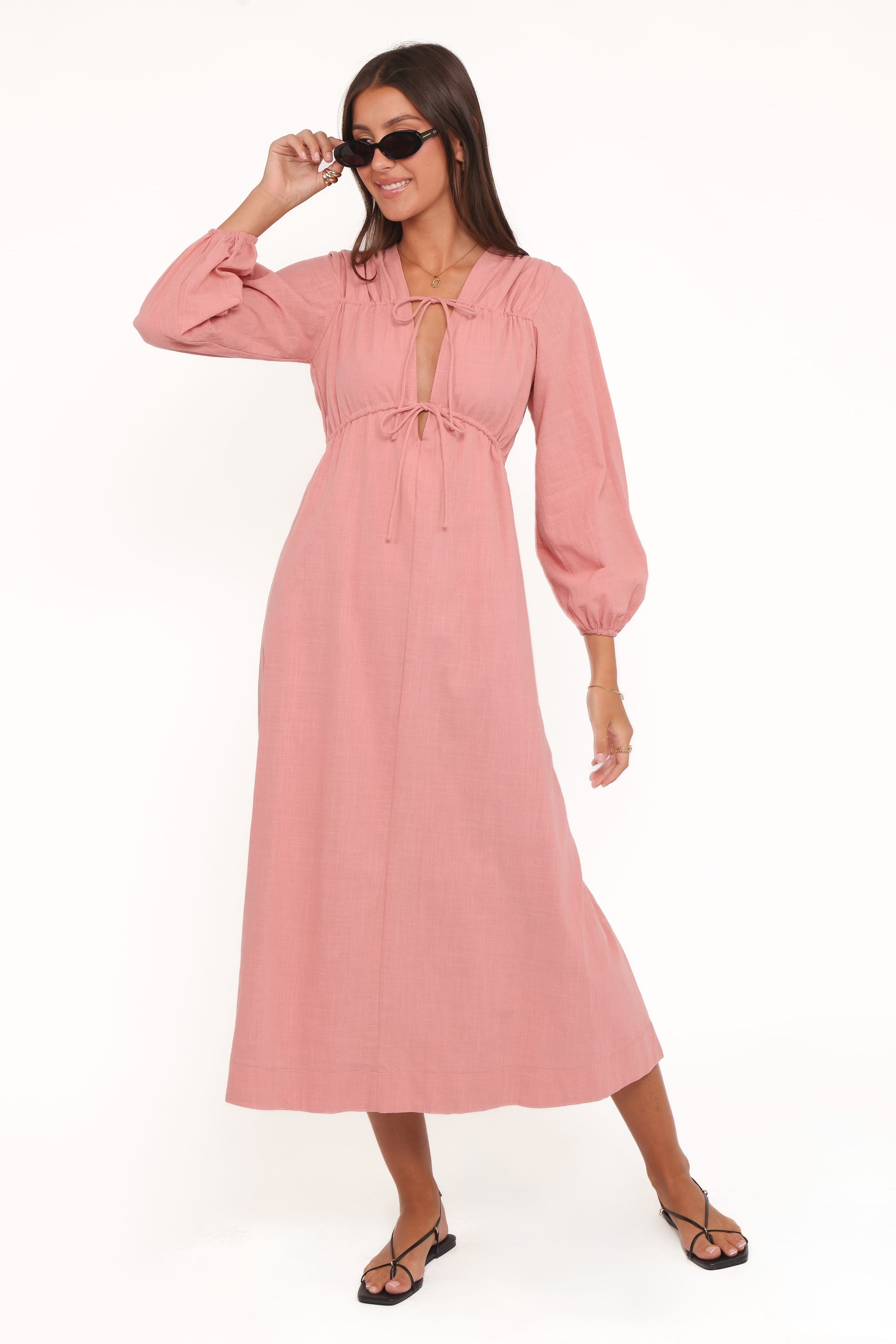 Petal and Pup USA DRESSES Riven Long Sleeve Maxi Dress - Pink