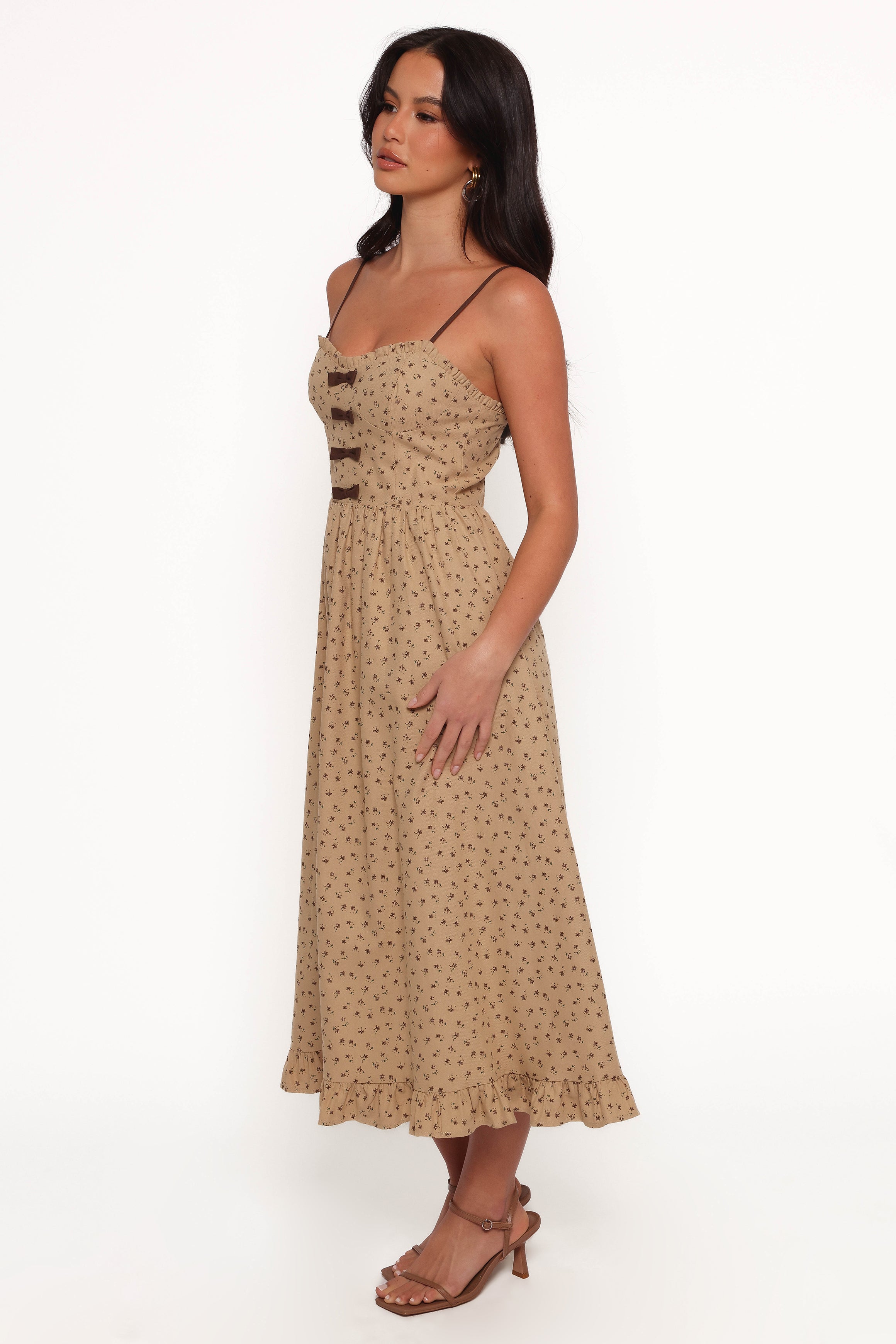 Petal and Pup USA DRESSES Robbins Midi Dress - Beige Brown