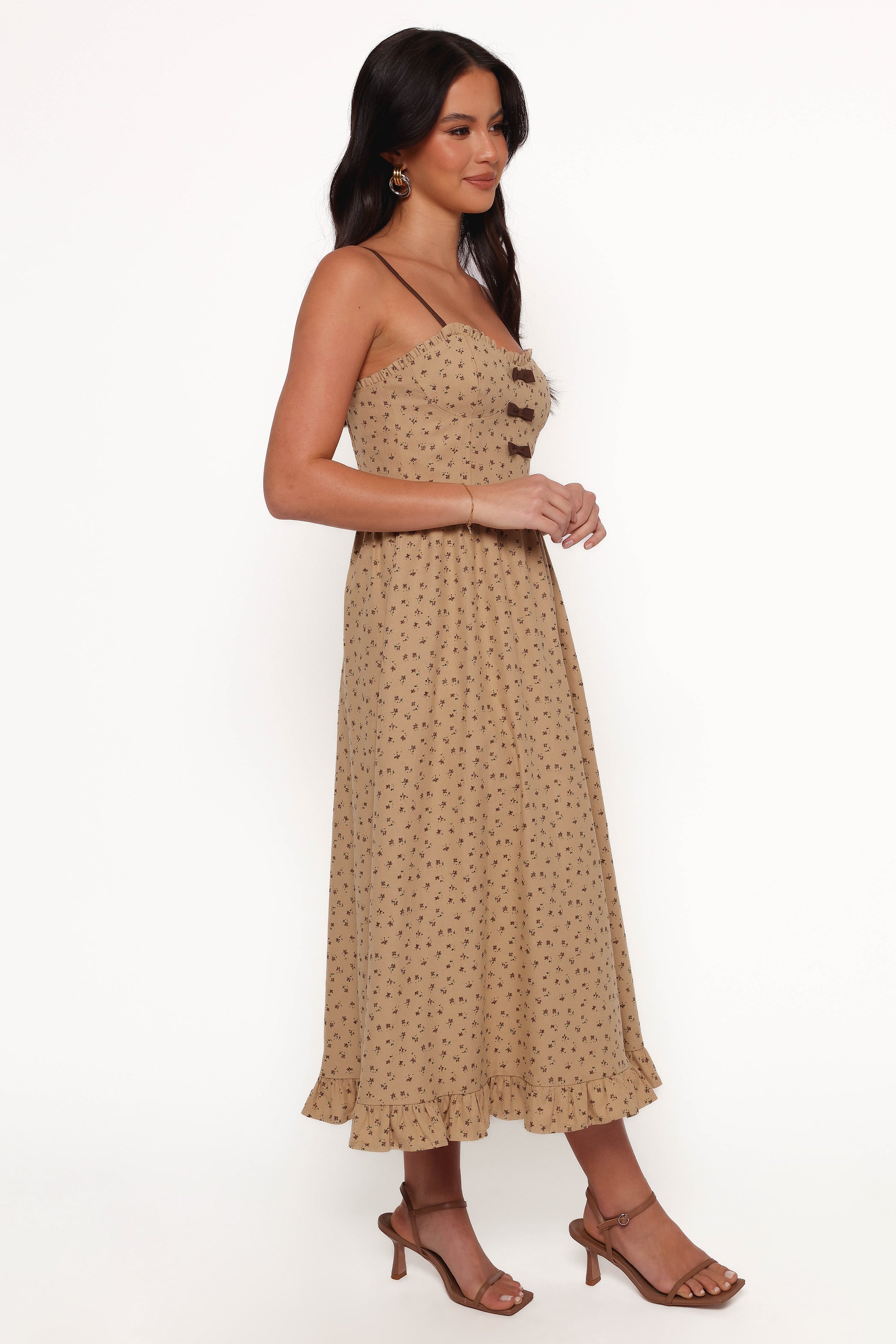 Petal and Pup USA DRESSES Robbins Midi Dress - Beige Brown