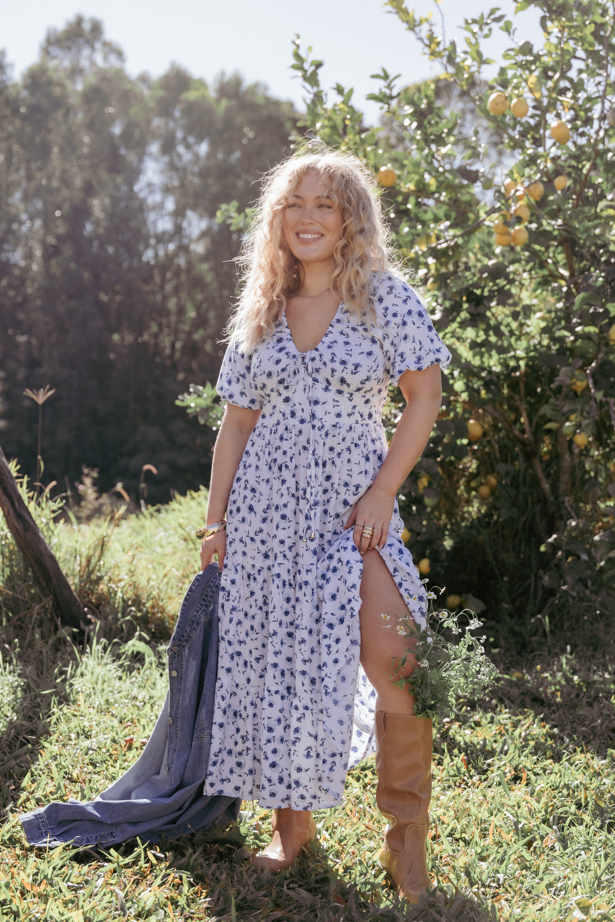 Petal and Pup USA DRESSES Roberts Maxi Dress - Blue Ditsy Floral