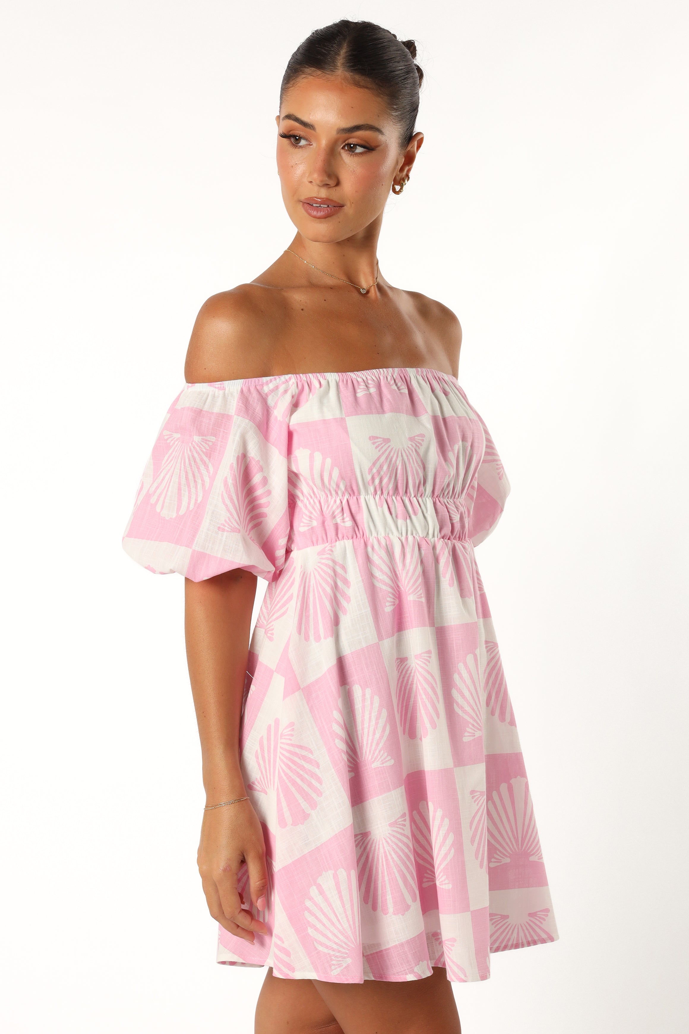 Petal and Pup USA DRESSES Rocco Off Shoulder Mini Dress - Pink