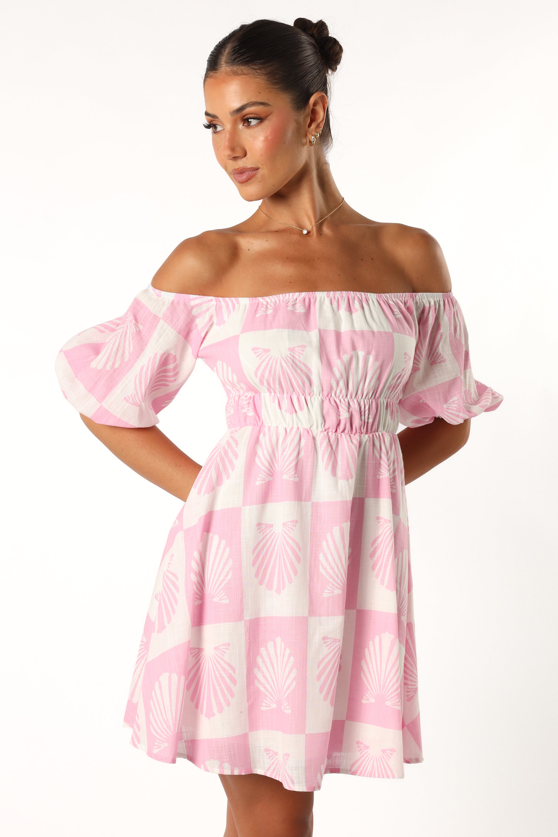 Petal and Pup USA DRESSES Rocco Off Shoulder Mini Dress - Pink