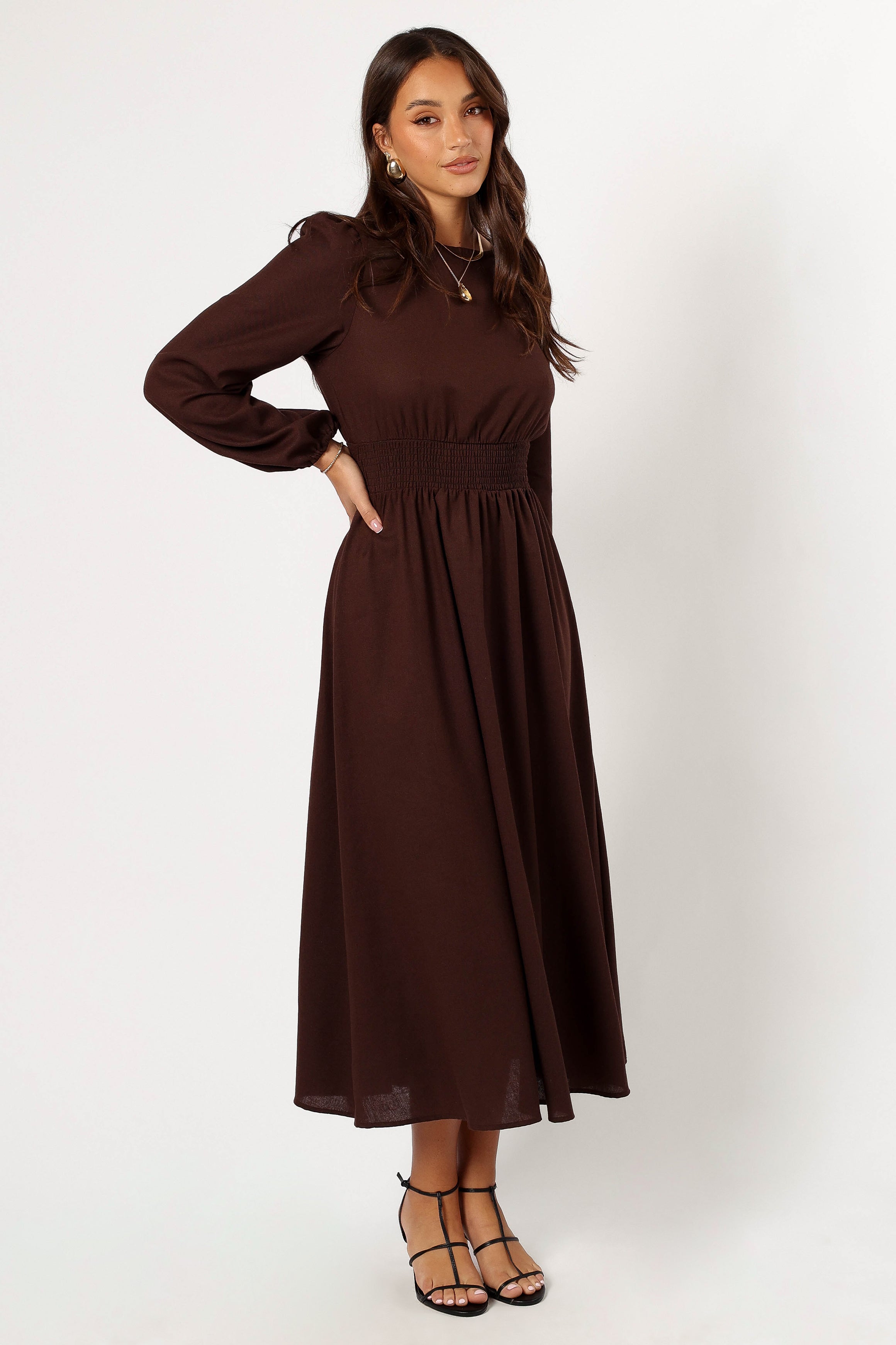 Petal and Pup USA DRESSES Roman Long Sleeve Maxi Dress - Brown