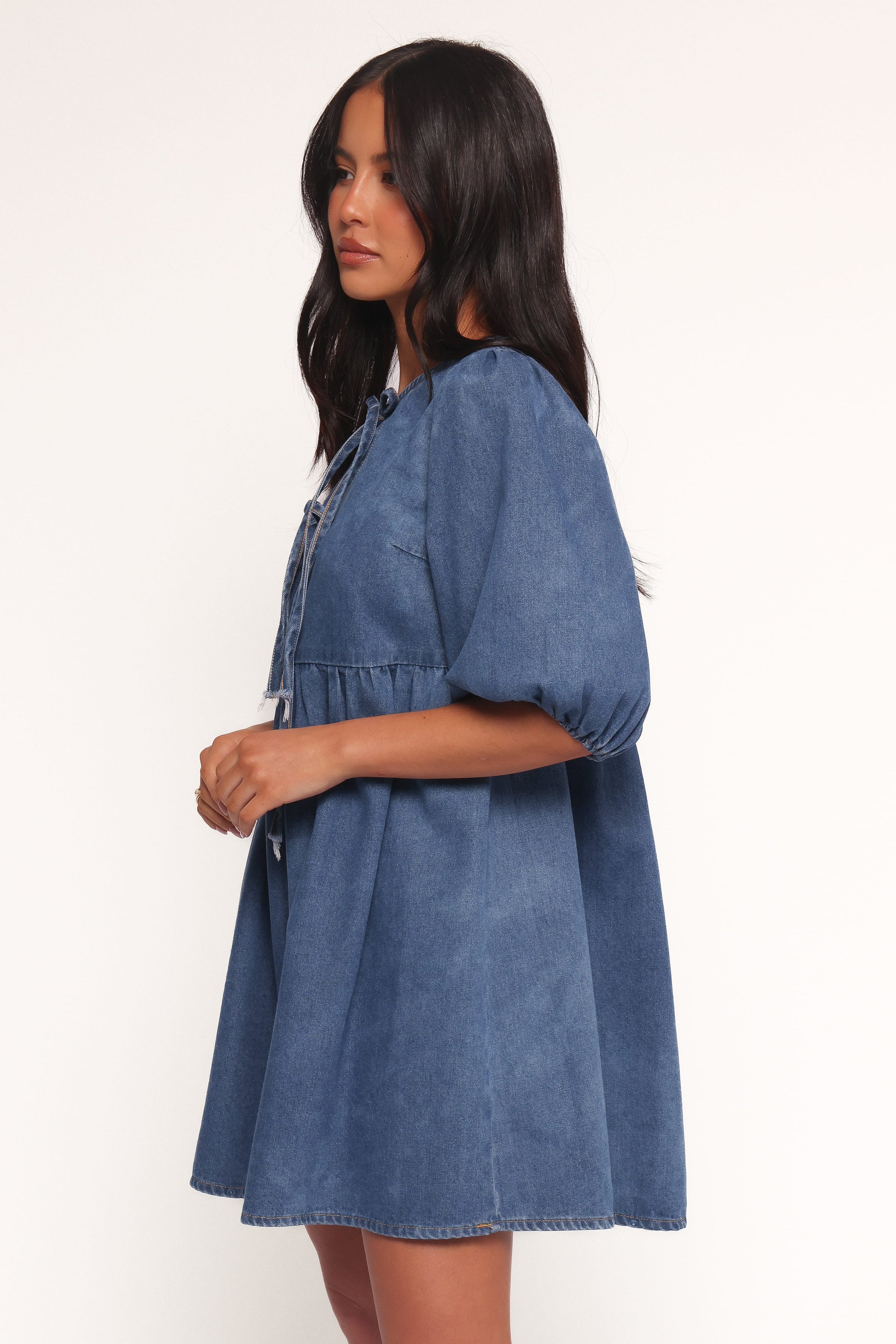 Petal and Pup USA DRESSES Romana Tie Front Mini Dress - Dark Denim