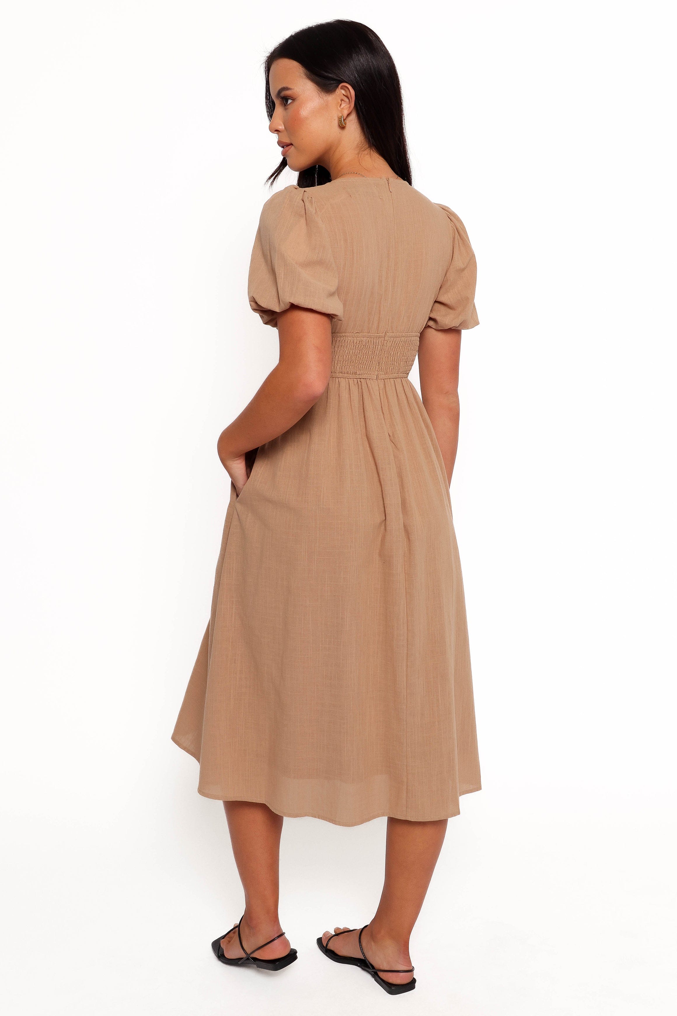 Petal and Pup USA DRESSES Ronnie Short Sleeve Midi Dress - Tan (Hold for Rack)