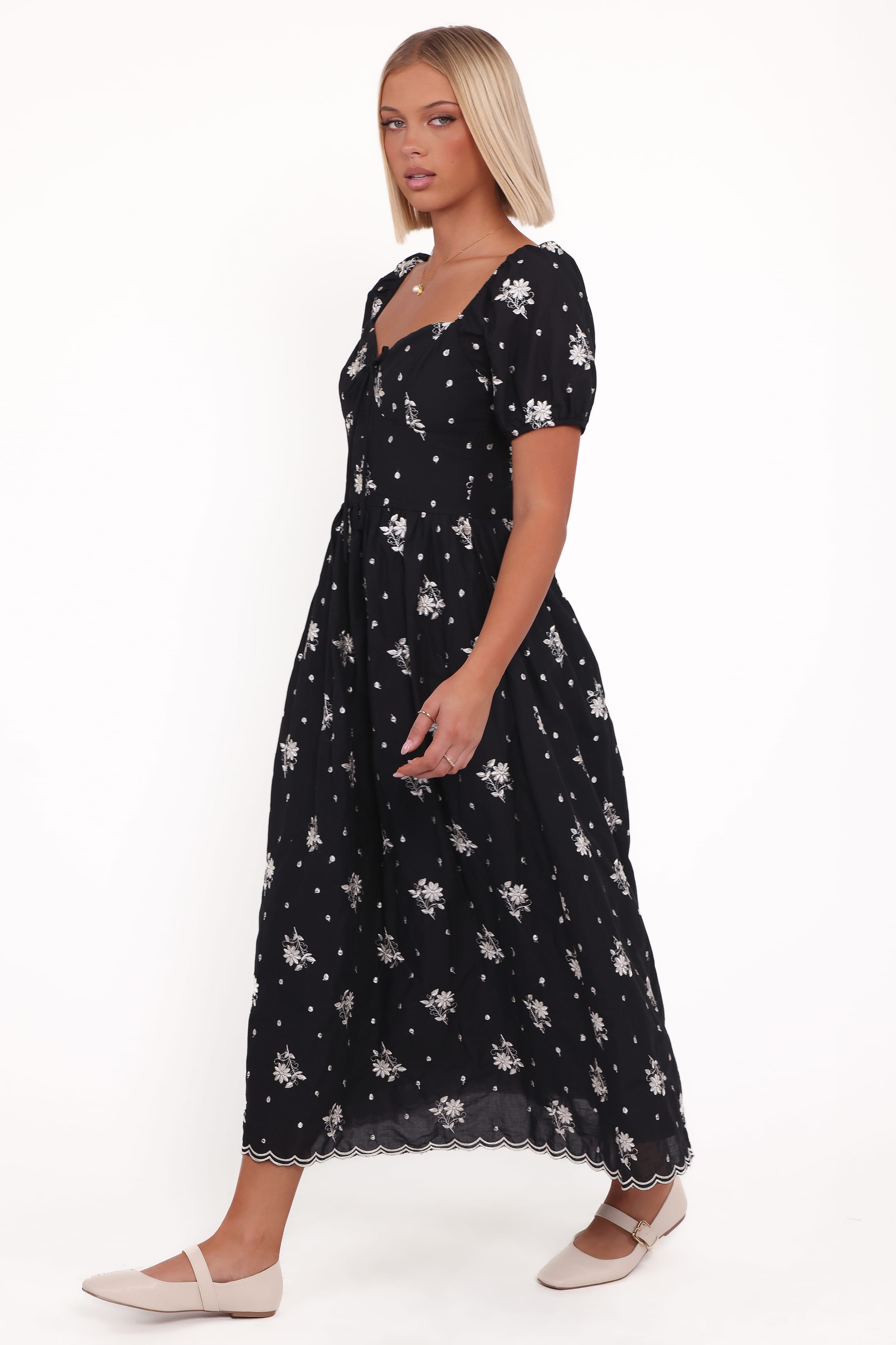 Petal and Pup USA DRESSES Rosemarie Midi Dress - Black Floral (Hold for Amazon)