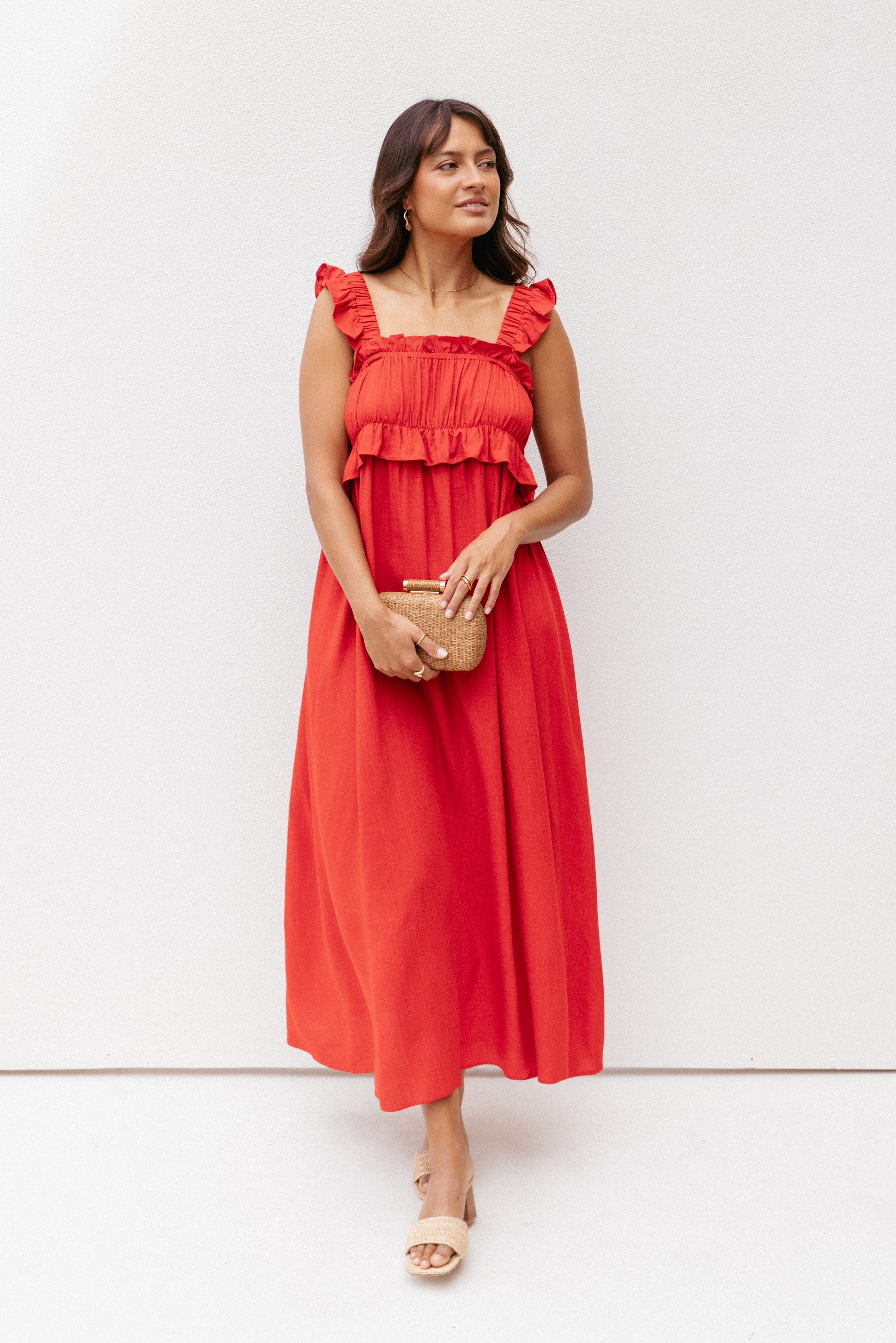 Petal and Pup USA DRESSES Ross Frill Strap Maxi Dress - Red