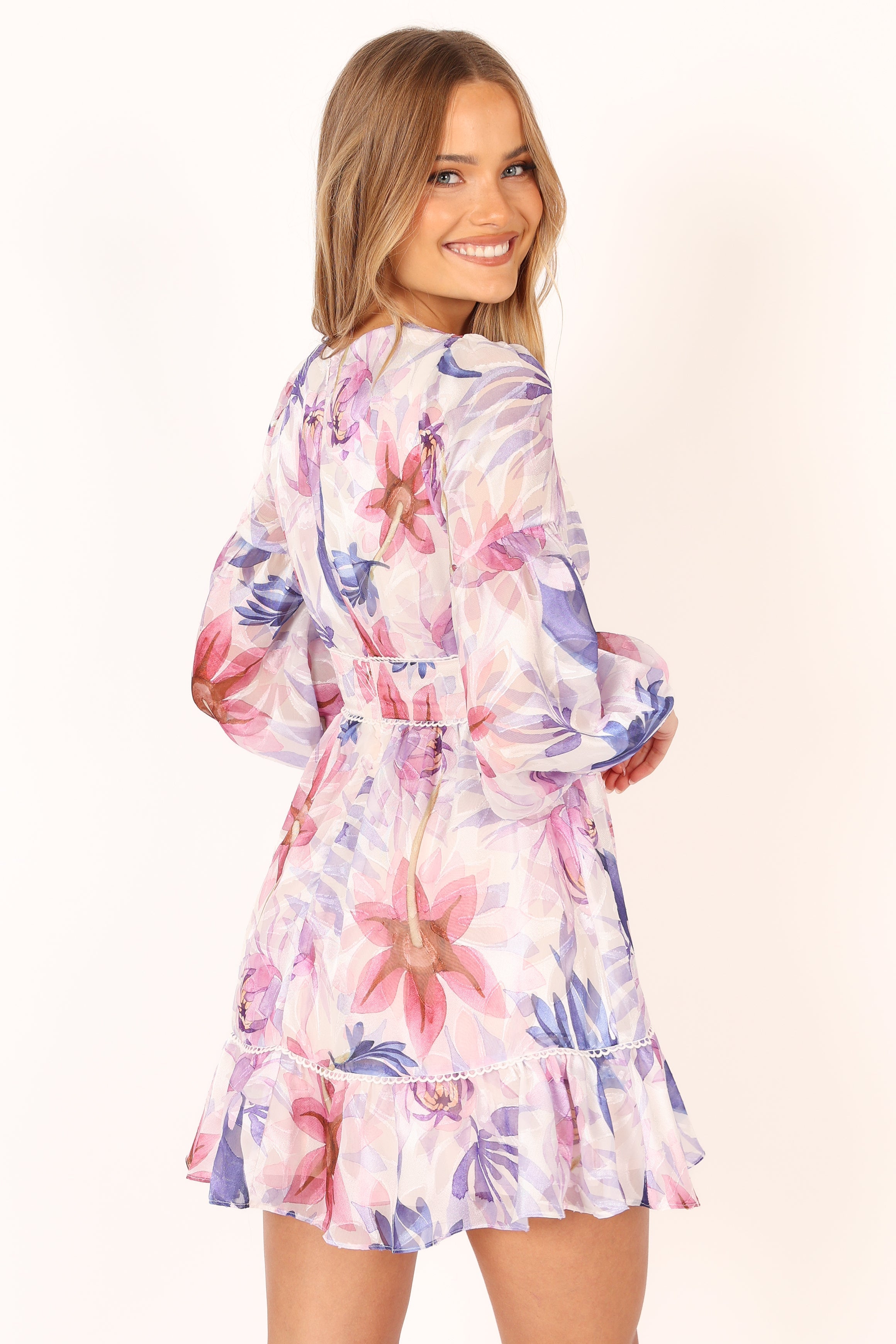 Petal and Pup USA DRESSES Rume Long Sleeve Mini Dress - Purple Floral