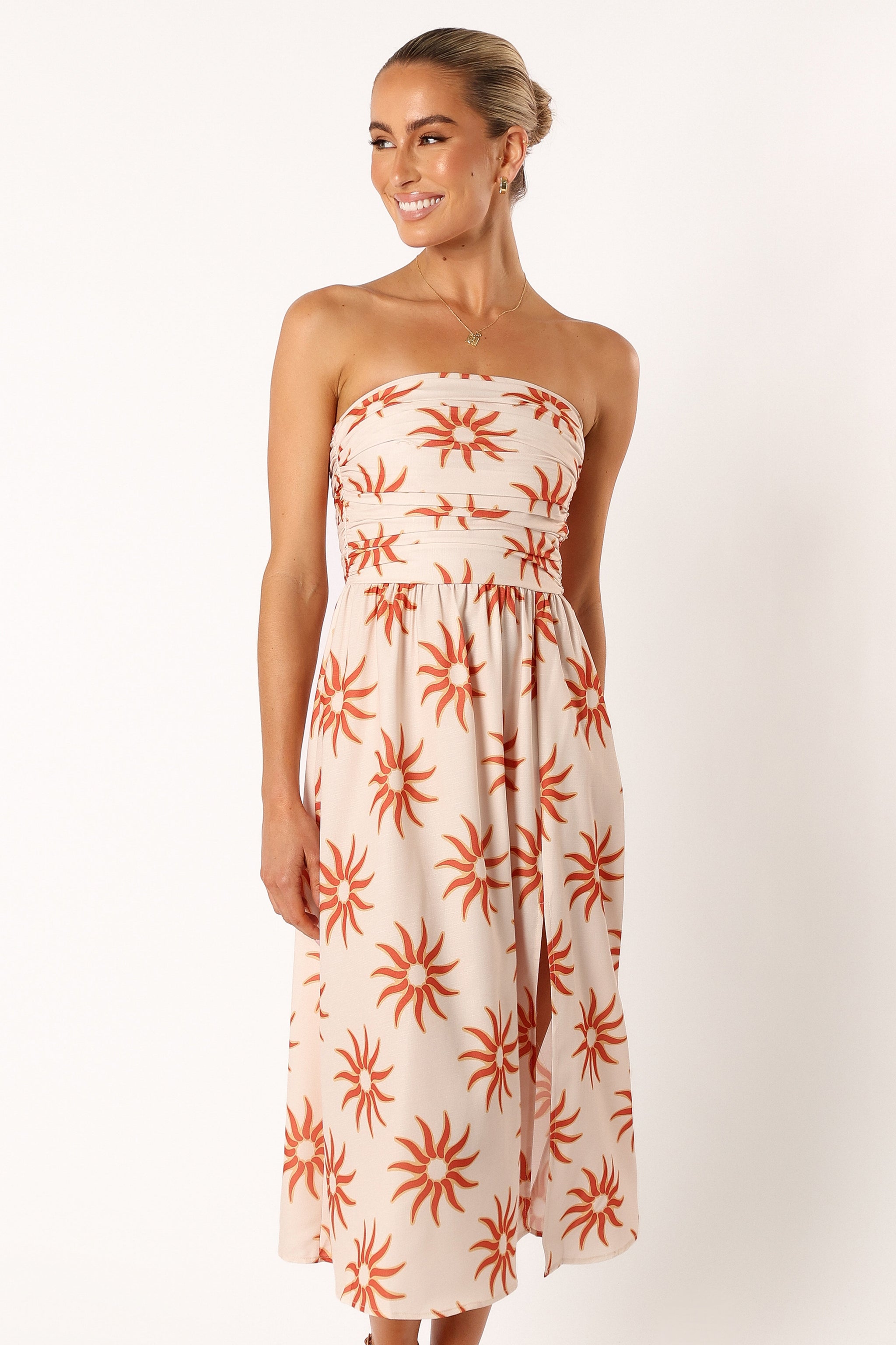 Ryder Strapless Midi Dress - Soleil | Petal & Pup USA Ryder Strapless Midi Dress - Soleil | Petal & Pup USA