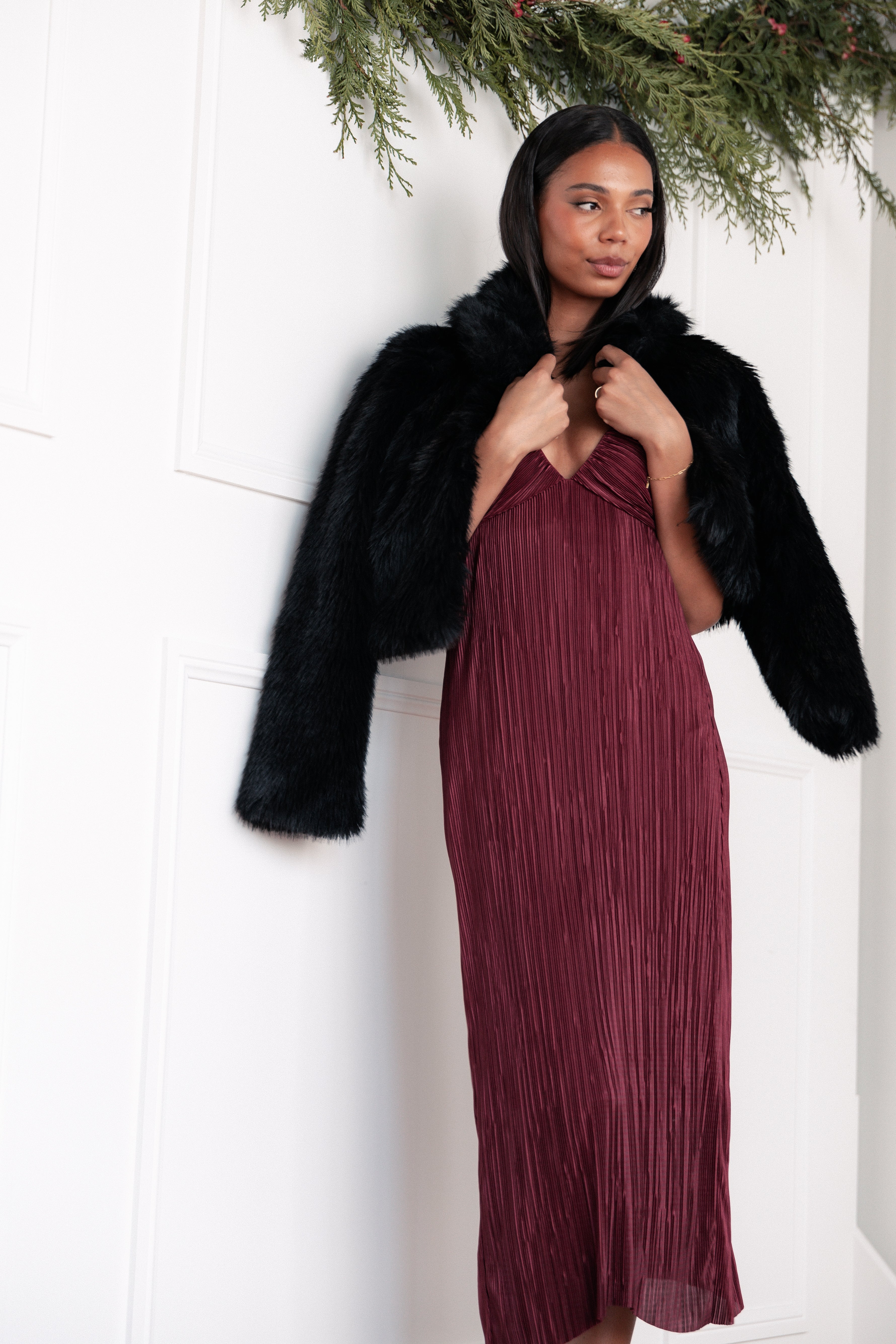 Petal and Pup USA DRESSES Safi Plisse Maxi Dress - Wine