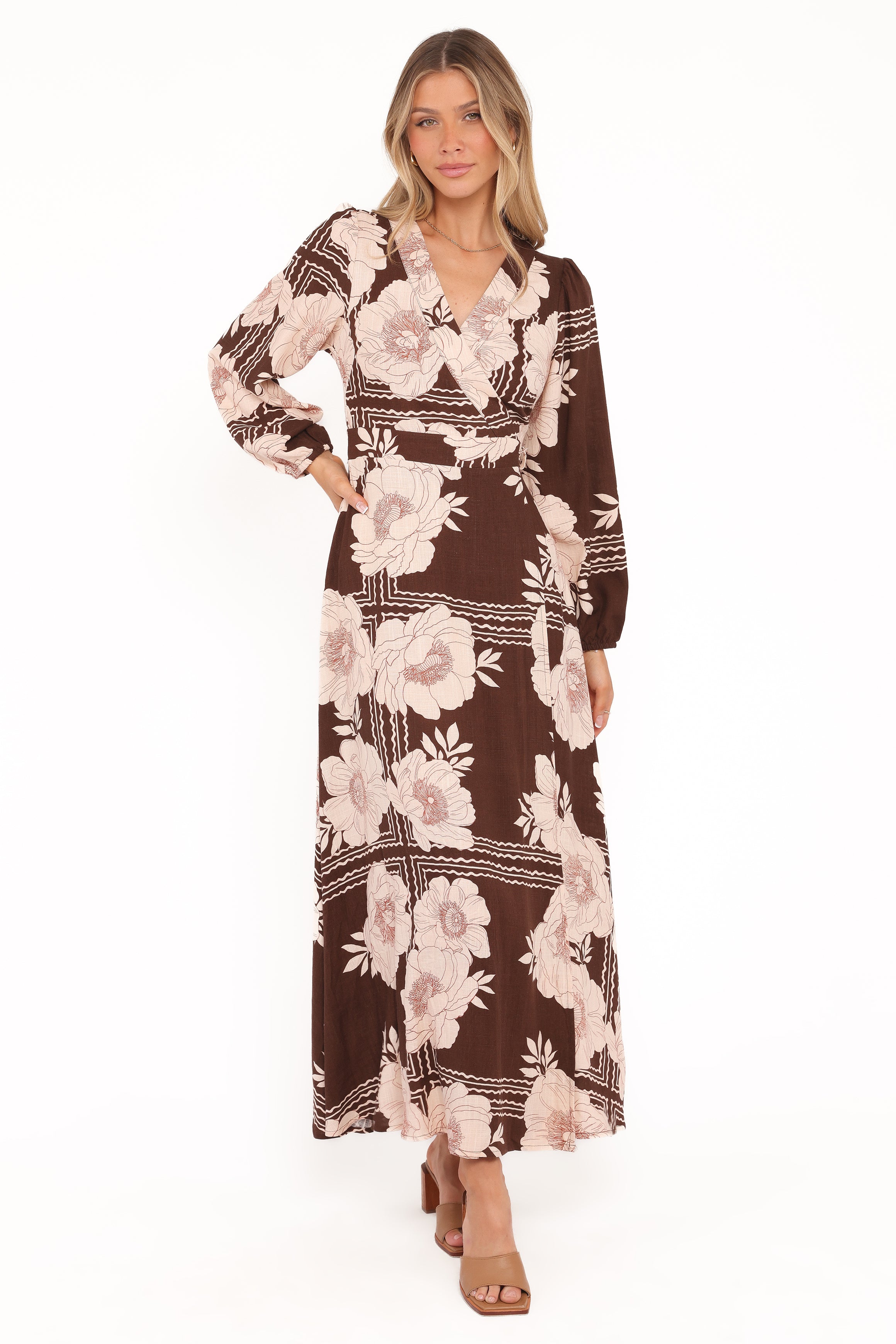 Petal and Pup USA DRESSES Safia Midi Dress - Brown Floral