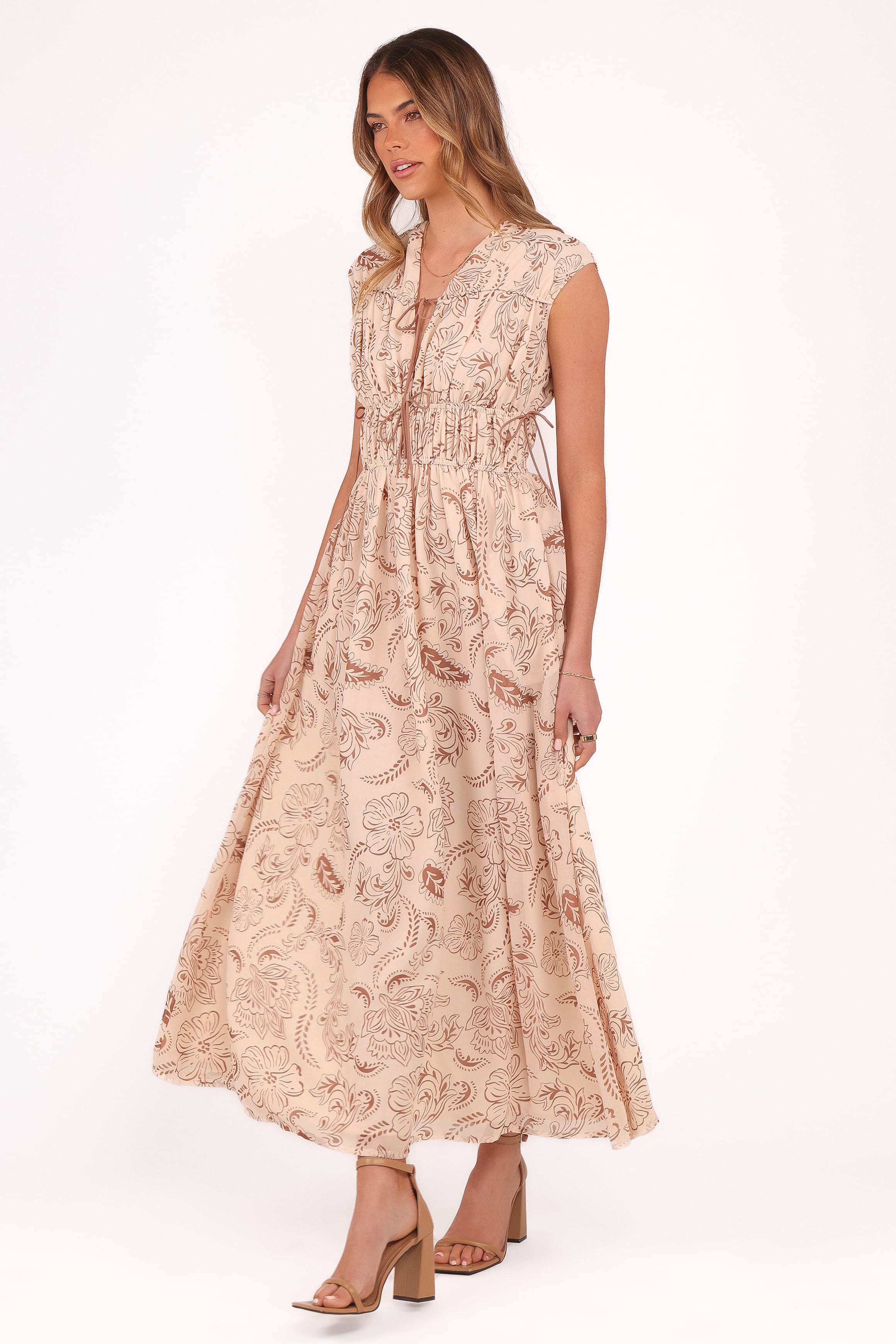 Petal and Pup USA DRESSES Safira Midi Dress - Brown Paisley