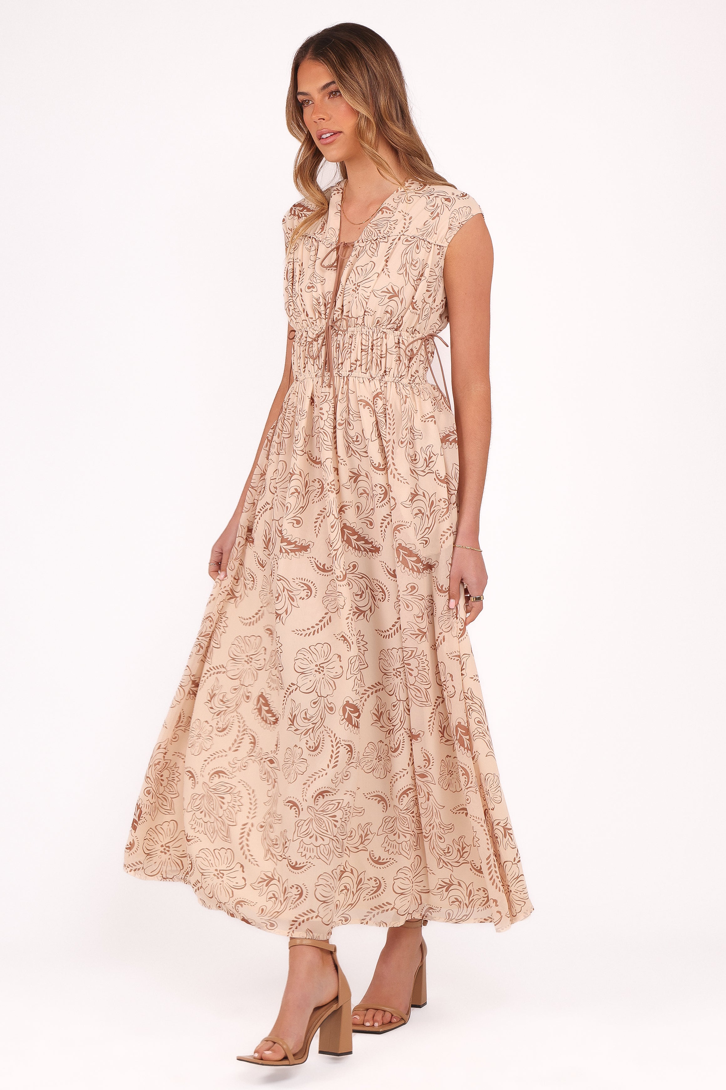 Petal and Pup USA DRESSES Safira Midi Dress - Brown Paisley
