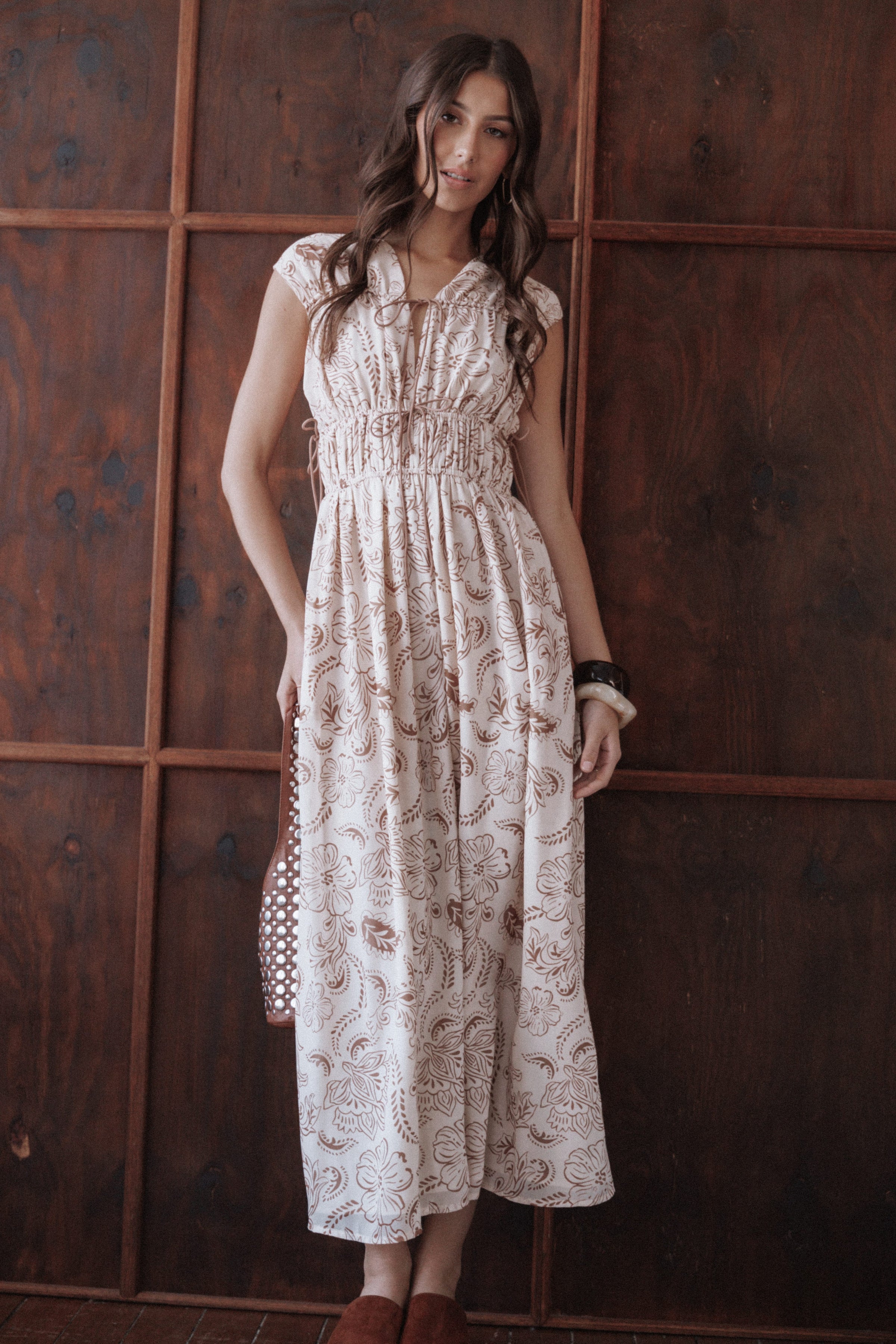 Petal and Pup USA DRESSES Safira Midi Dress - Brown Paisley