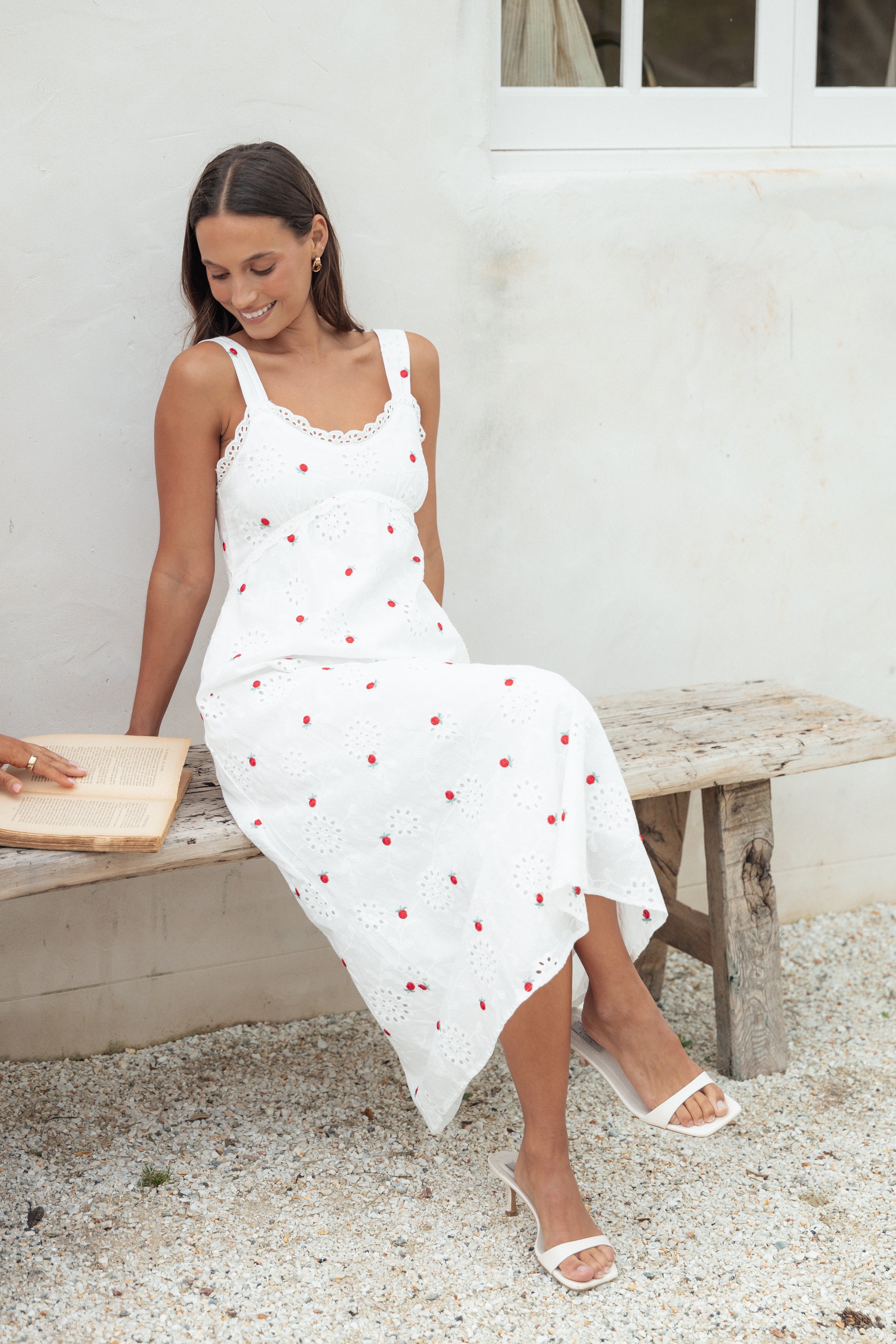 Petal and Pup USA DRESSES Salli Midi Dress - White/Red