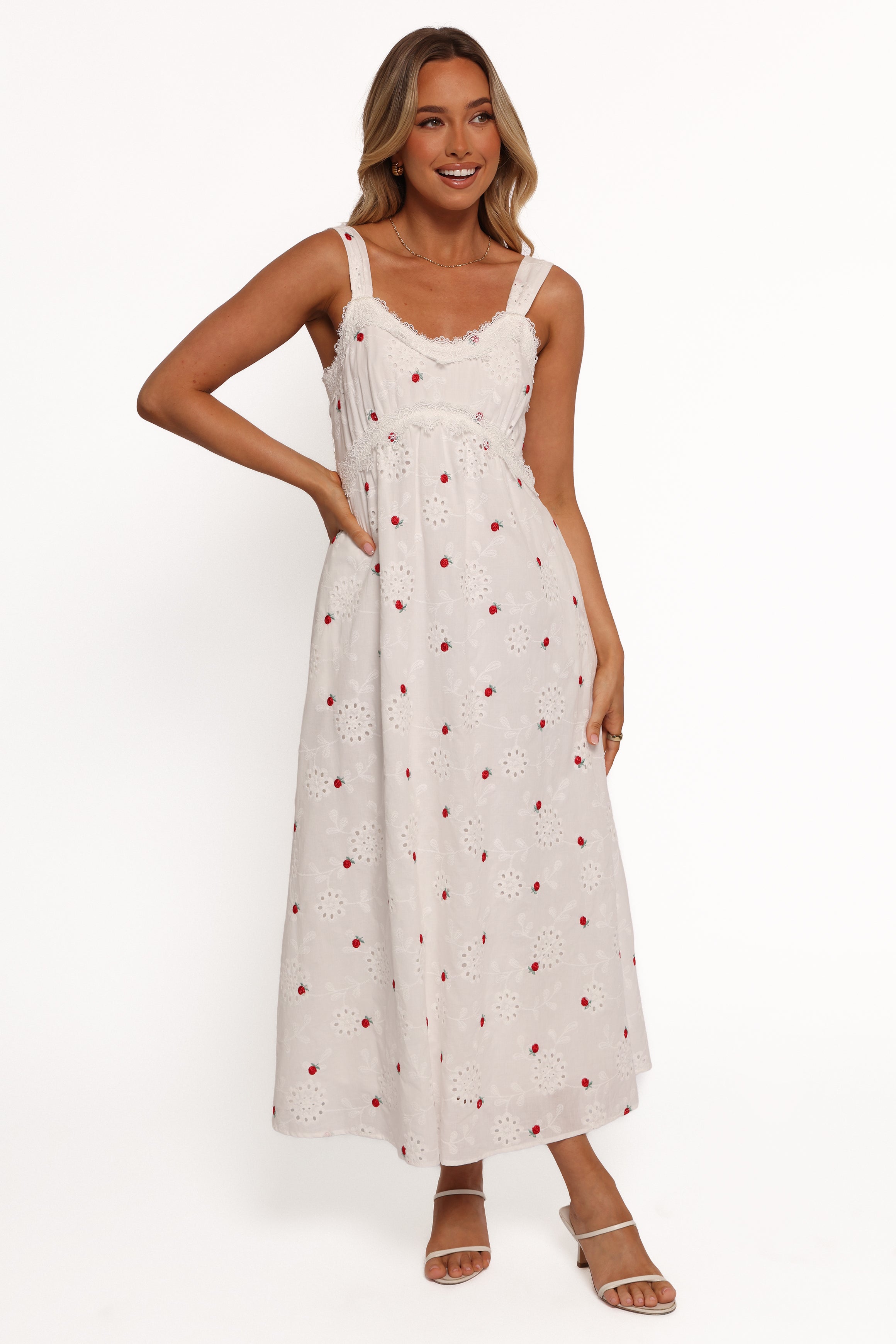 Petal and Pup USA DRESSES Salli Midi Dress - White/Red