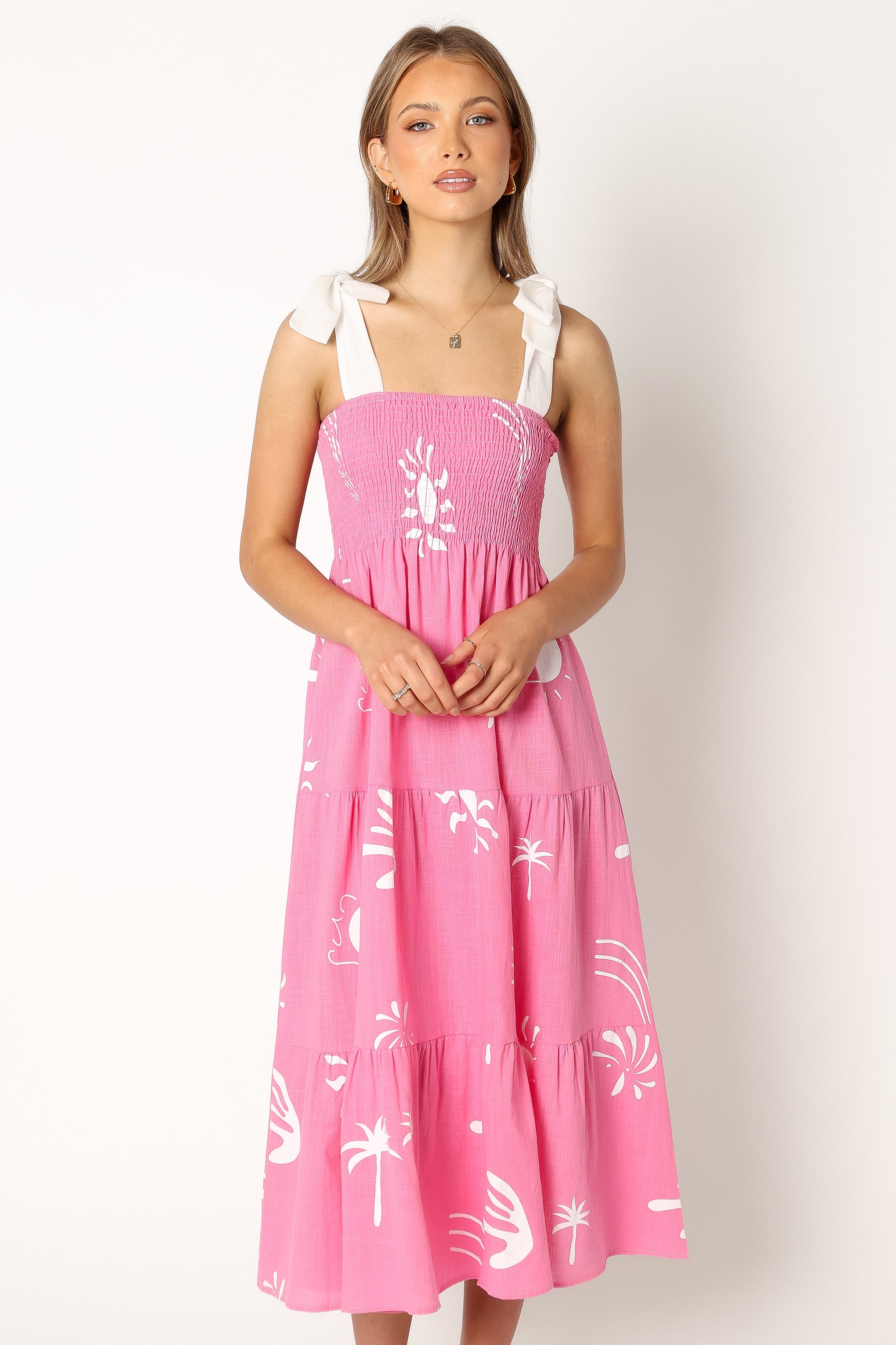 Petal and Pup USA DRESSES Sarelle Midi Dress - Hot Pink