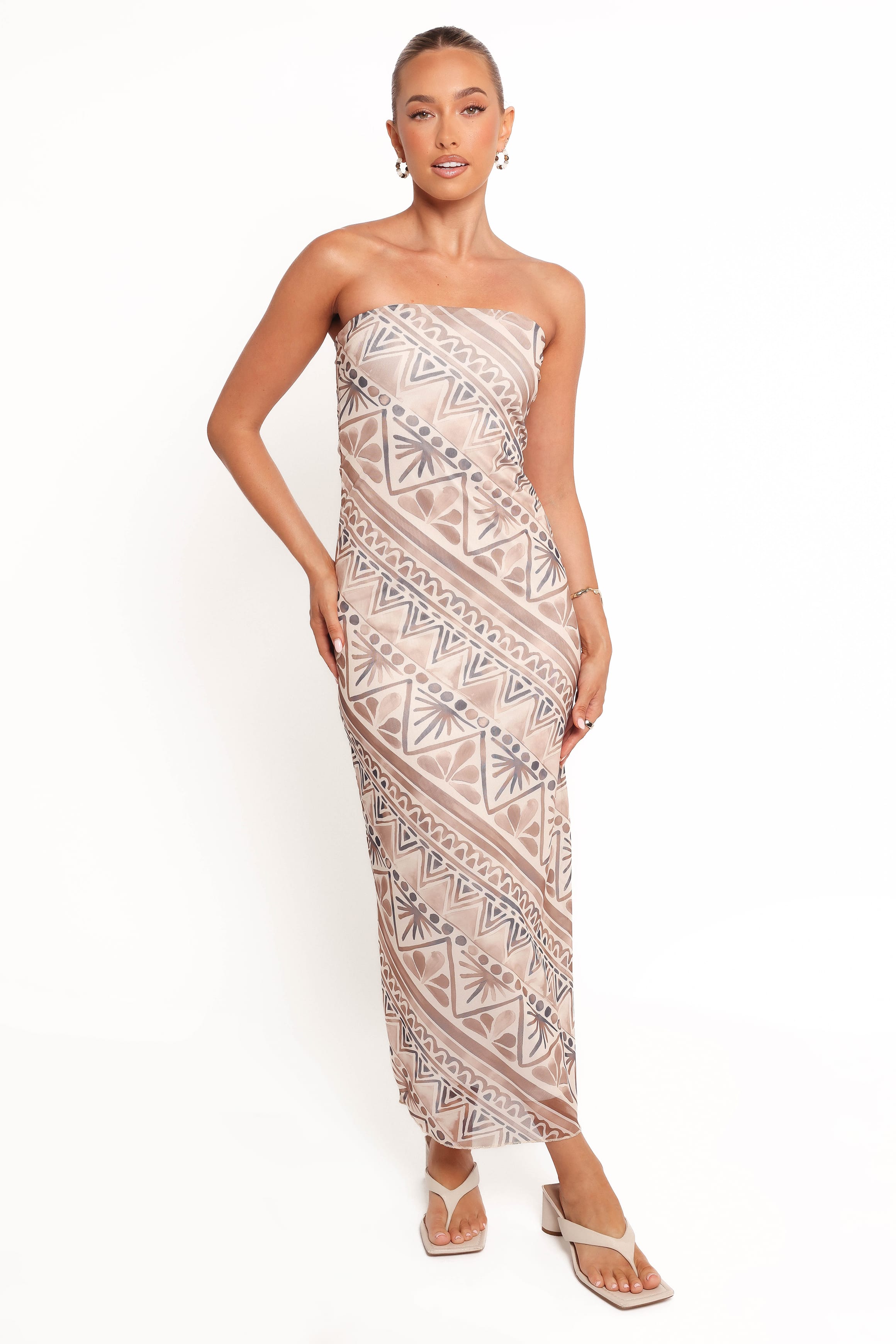 Petal and Pup USA DRESSES Saskia Strapless Midi Dress - Brown