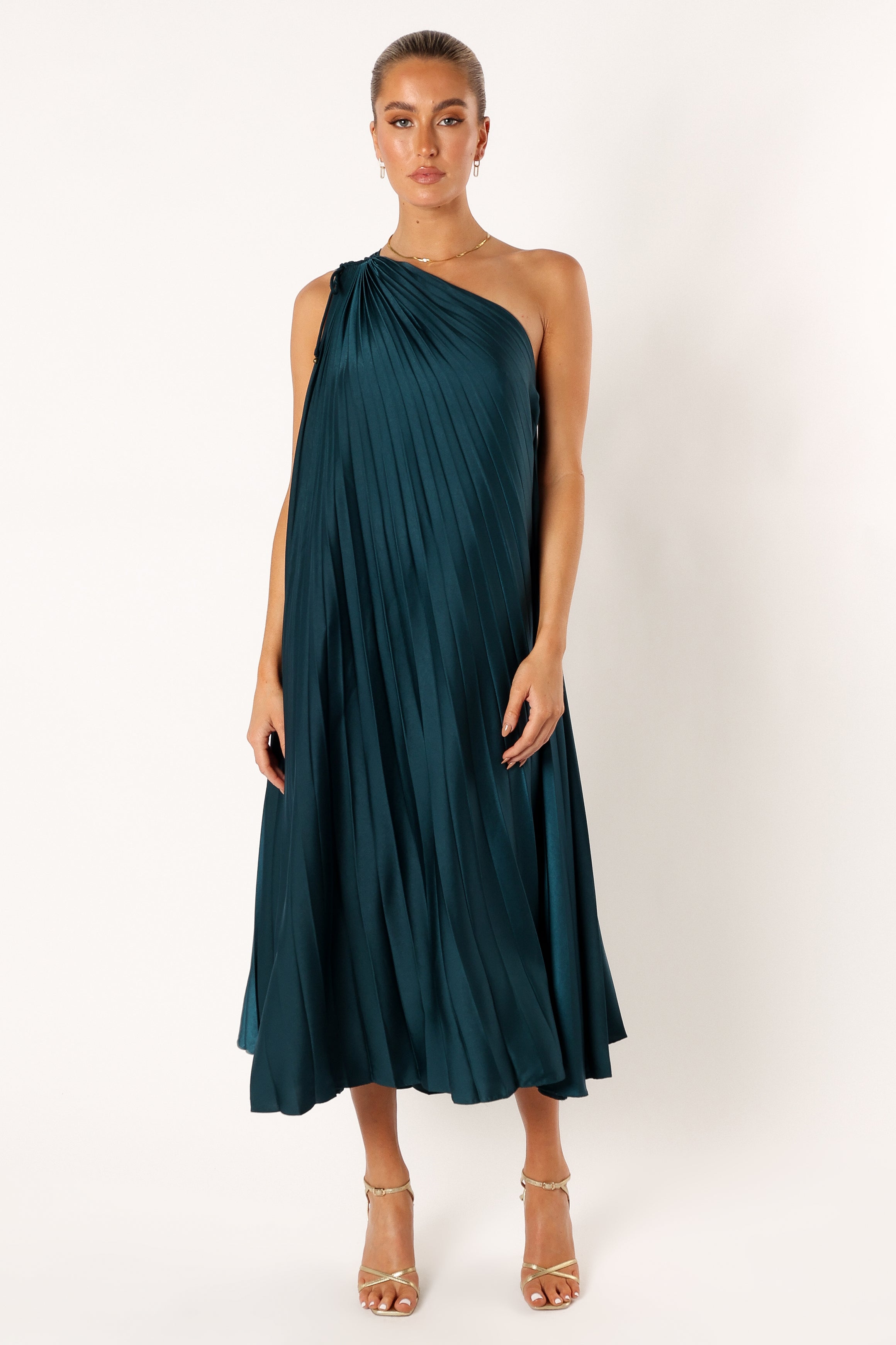 Petal and Pup USA DRESSES Selena One Shoulder Midi Dress - Emerald