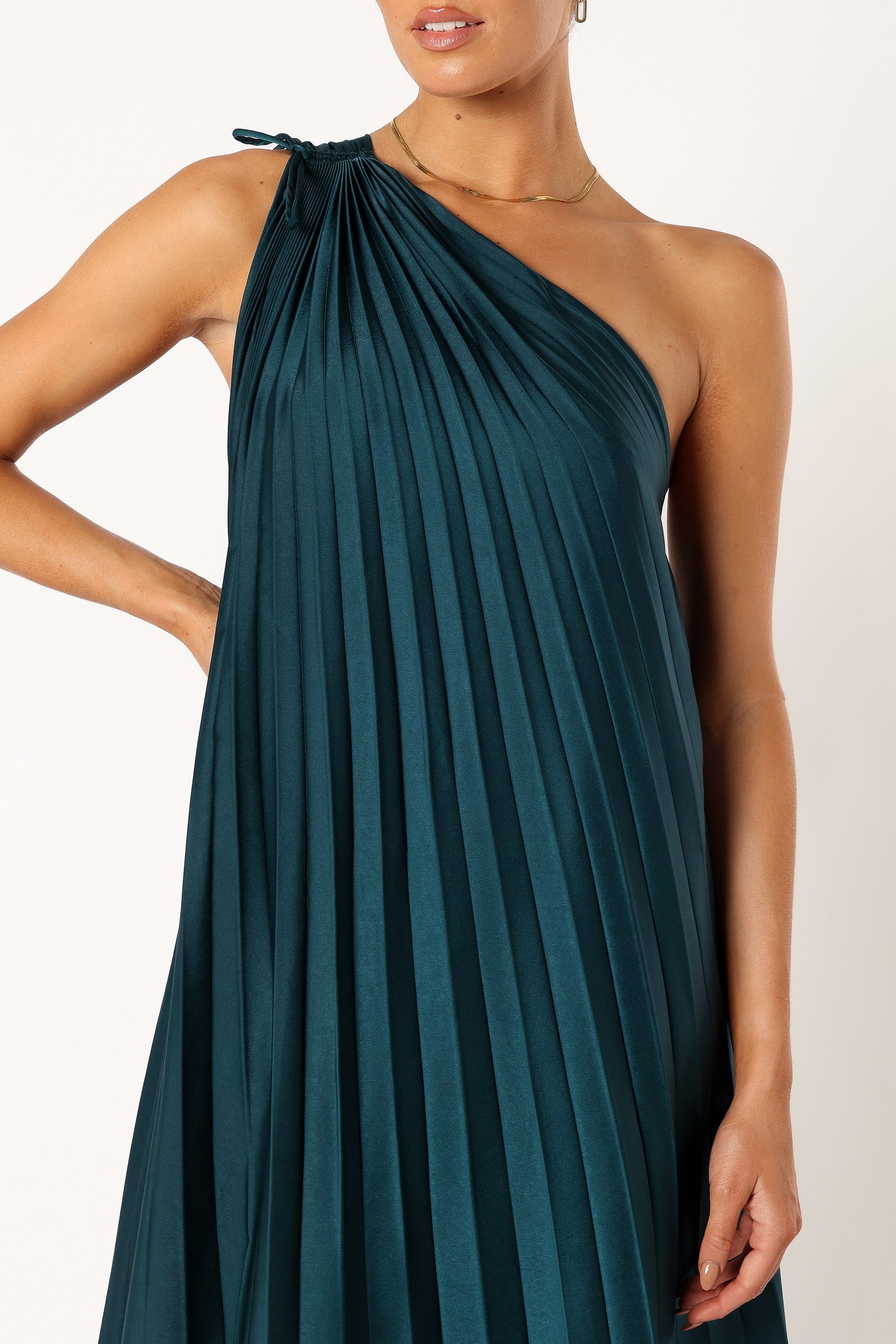 Petal and Pup USA DRESSES Selena One Shoulder Midi Dress - Emerald