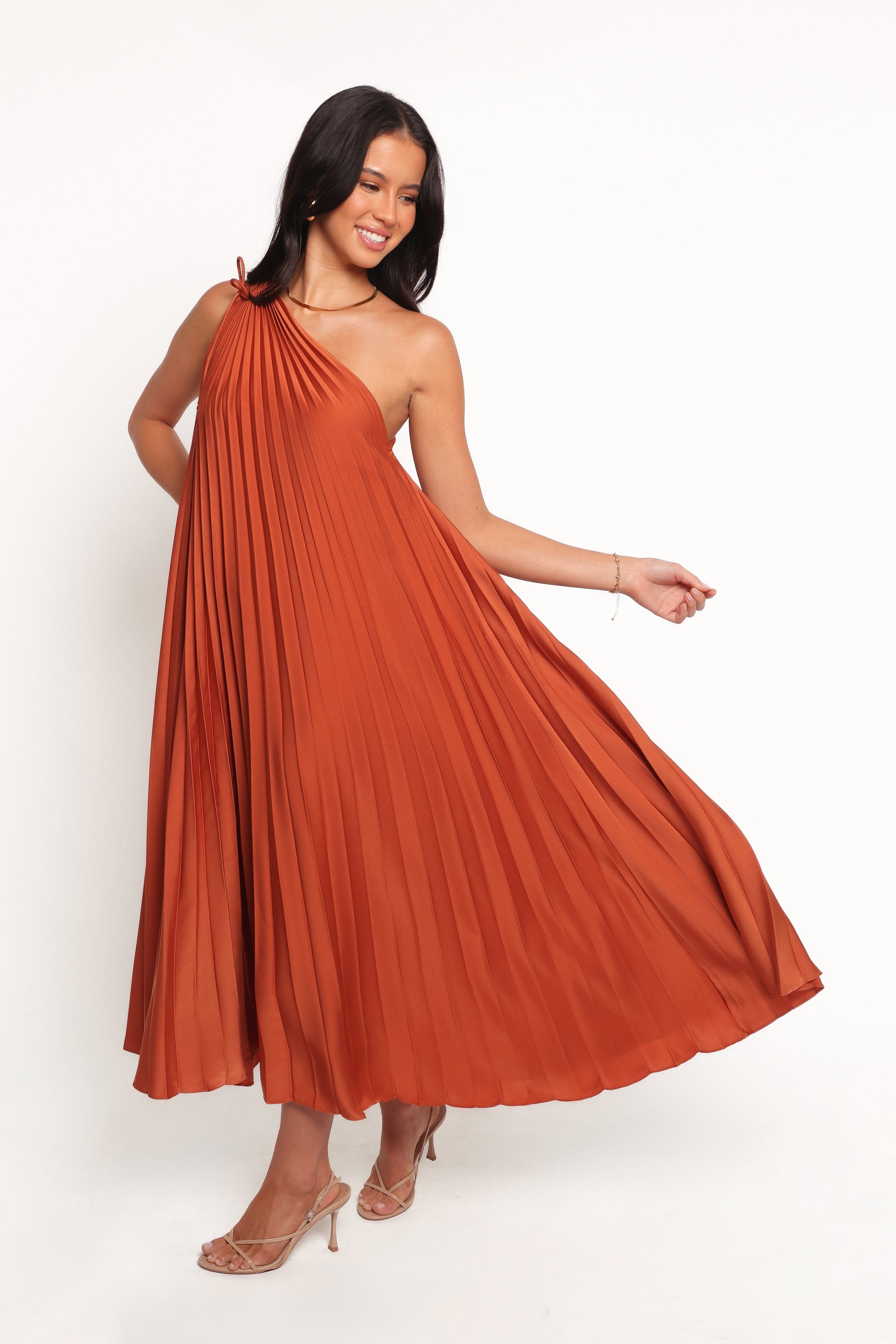Petal and Pup USA DRESSES Selena One Shoulder Midi Dress - Russet Bronze