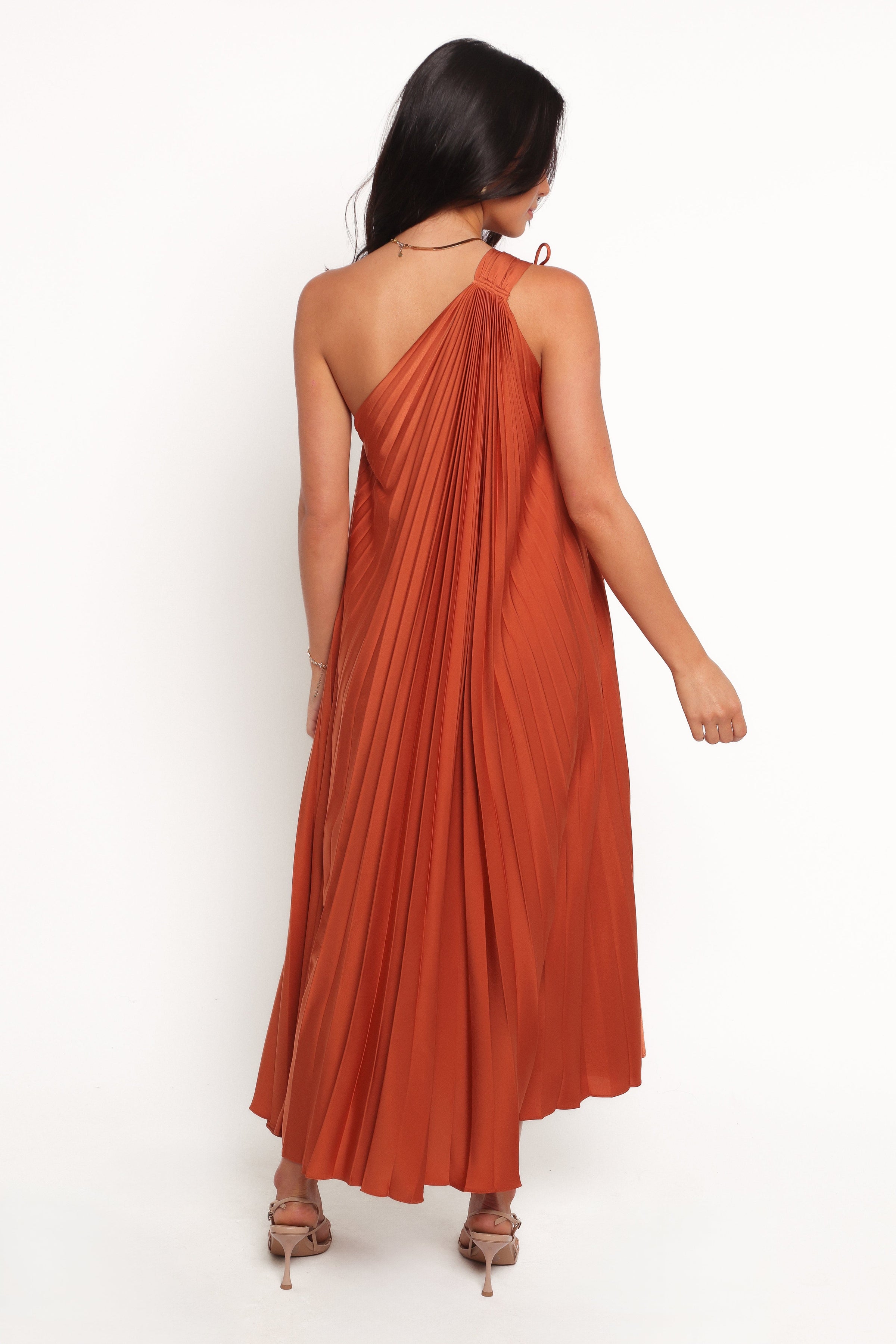 Petal and Pup USA DRESSES Selena One Shoulder Midi Dress - Russet Bronze