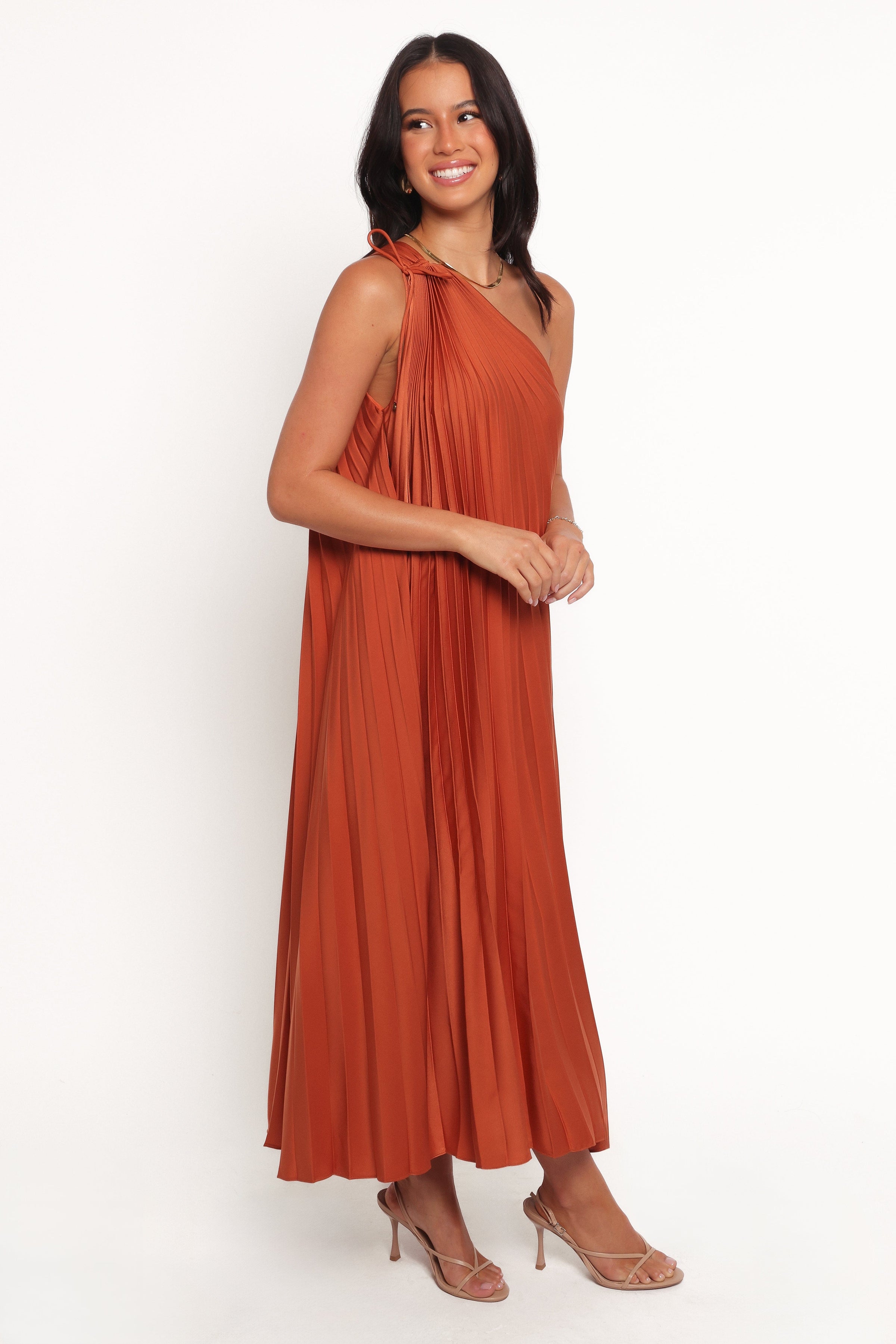 Petal and Pup USA DRESSES Selena One Shoulder Midi Dress - Russet Bronze
