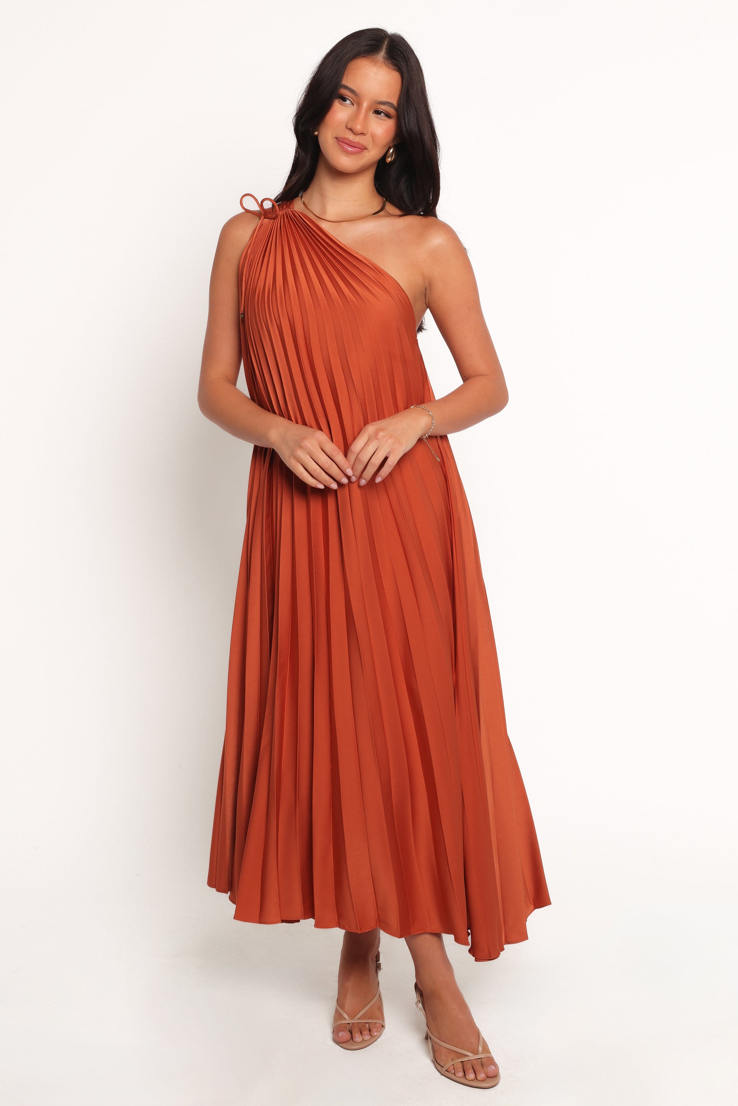 Petal and Pup USA DRESSES Selena One Shoulder Midi Dress - Russet Bronze