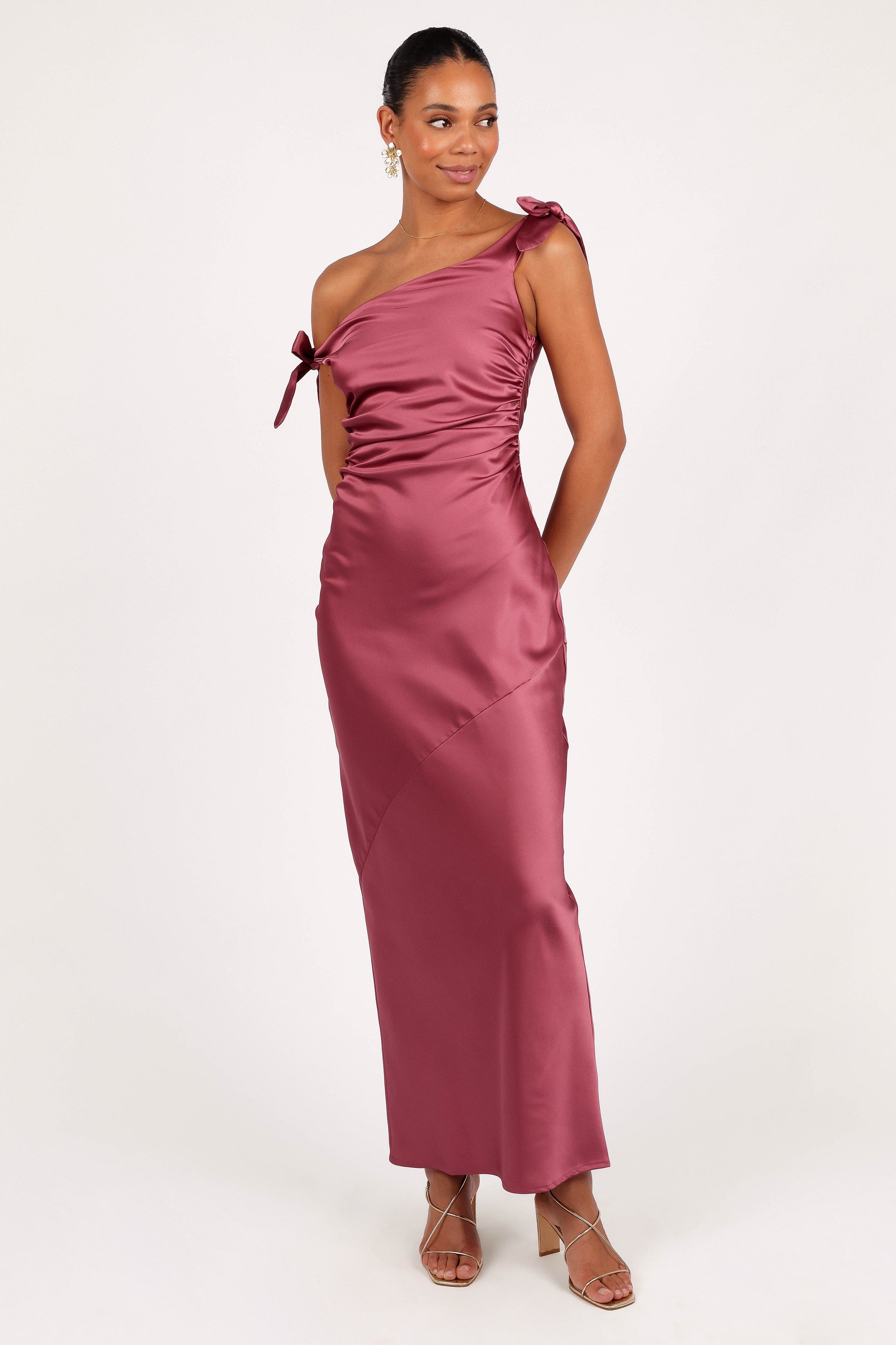 Petal and Pup USA DRESSES Selma Off Shoulder Maxi Dress - Dark Rose