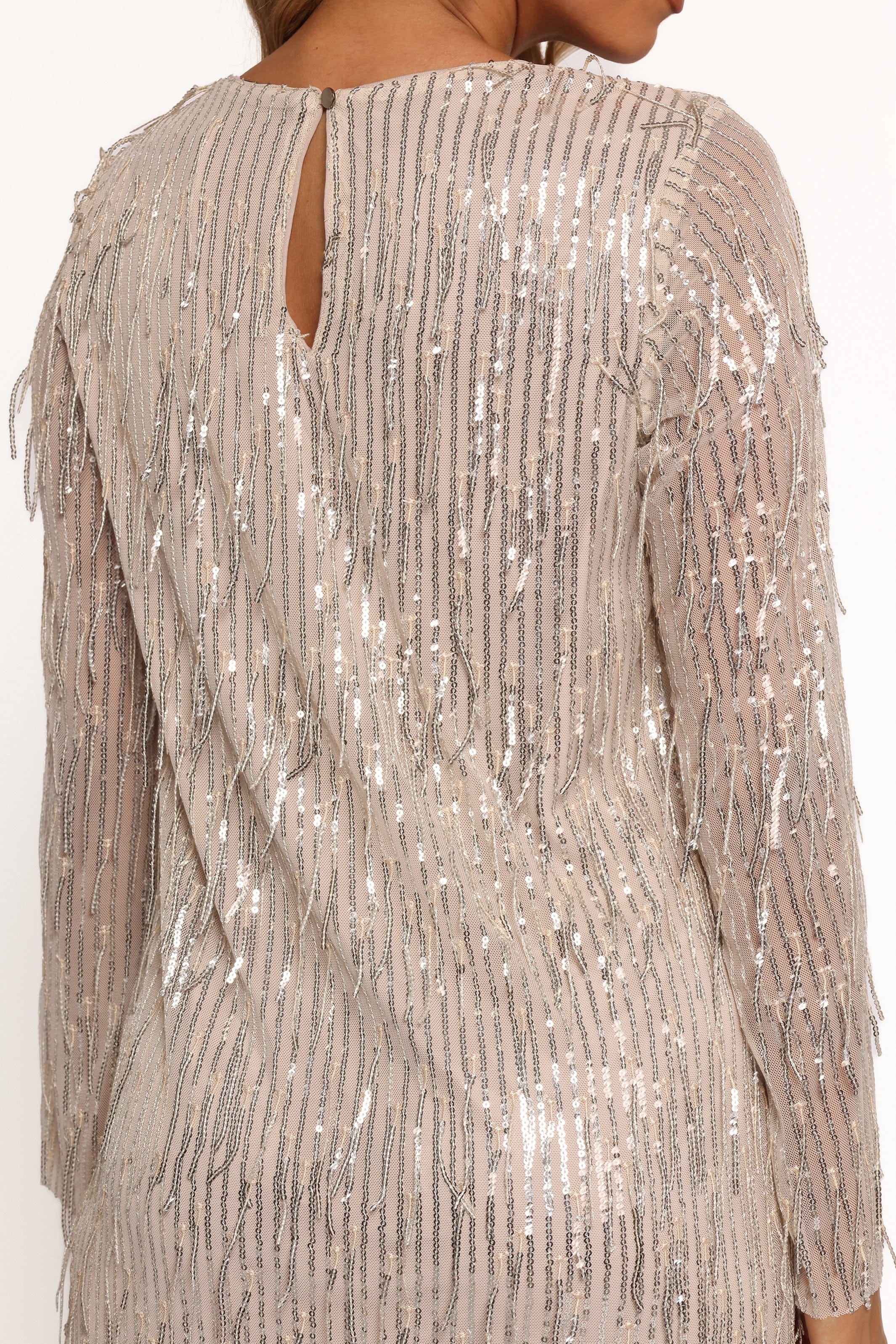 Petal and Pup USA DRESSES Serena Sequin Mini Dress - Nude/Silver