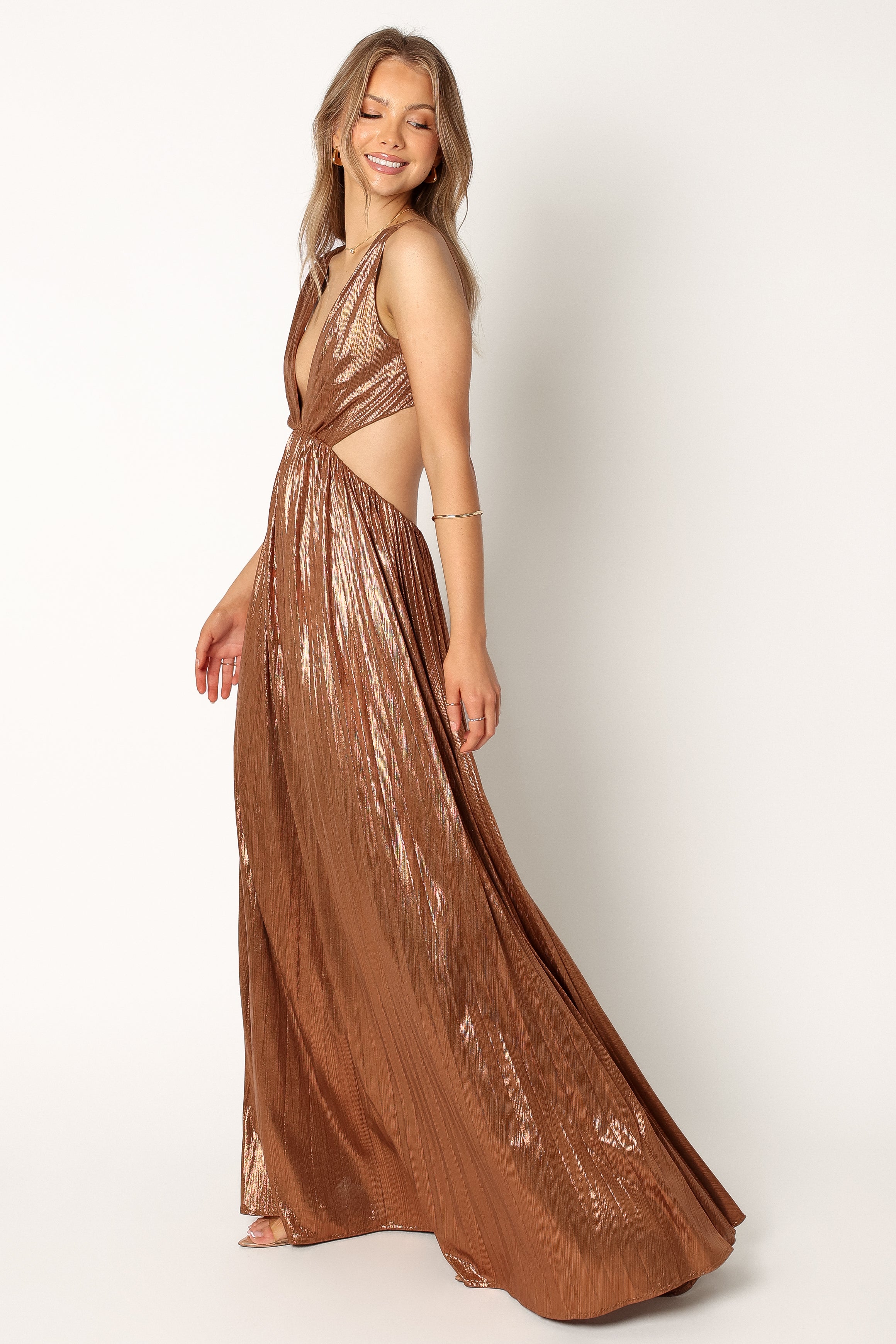 Petal and Pup USA DRESSES Shania Pleated Maxi Dress - Bronze