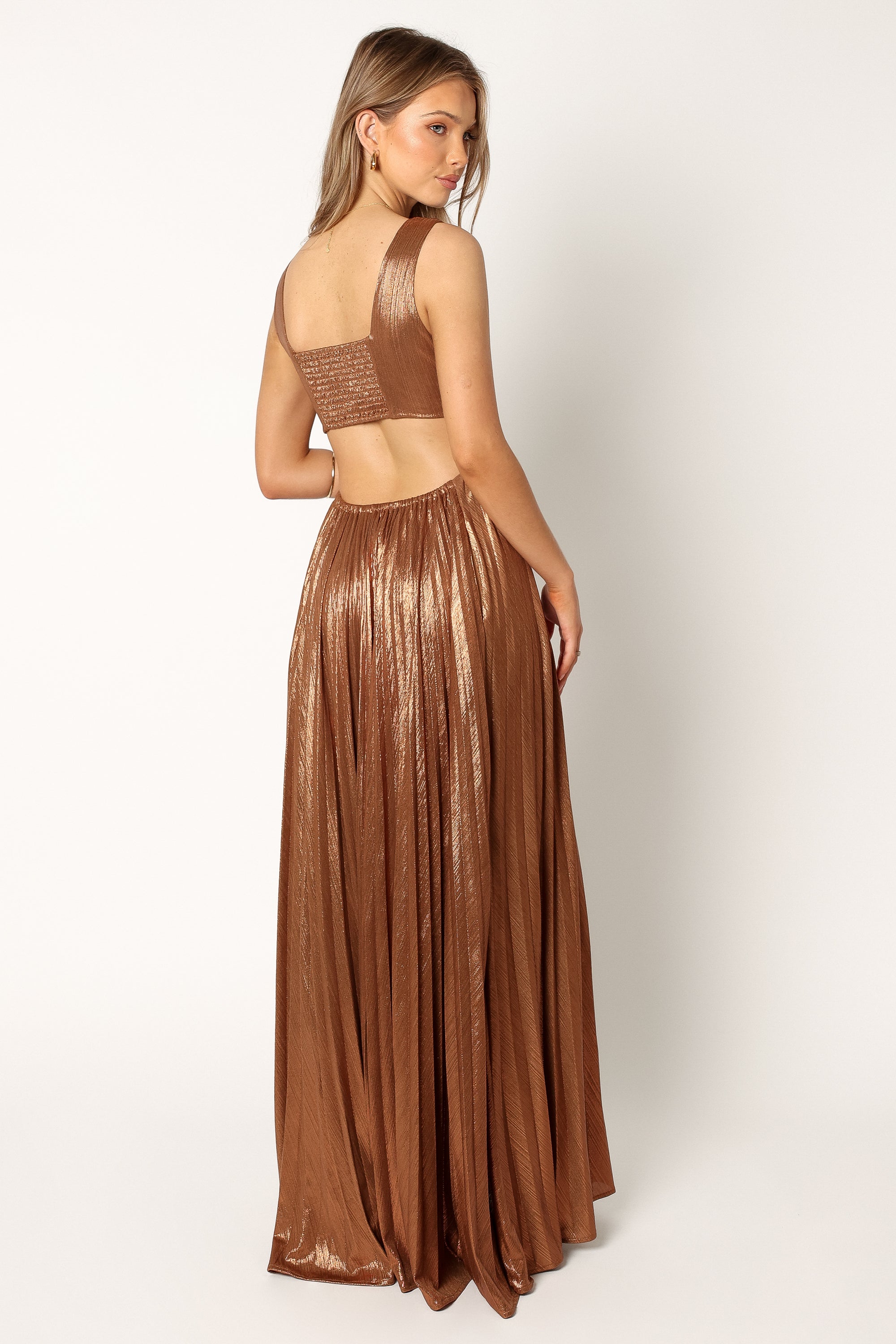 Petal and Pup USA DRESSES Shania Pleated Maxi Dress - Bronze