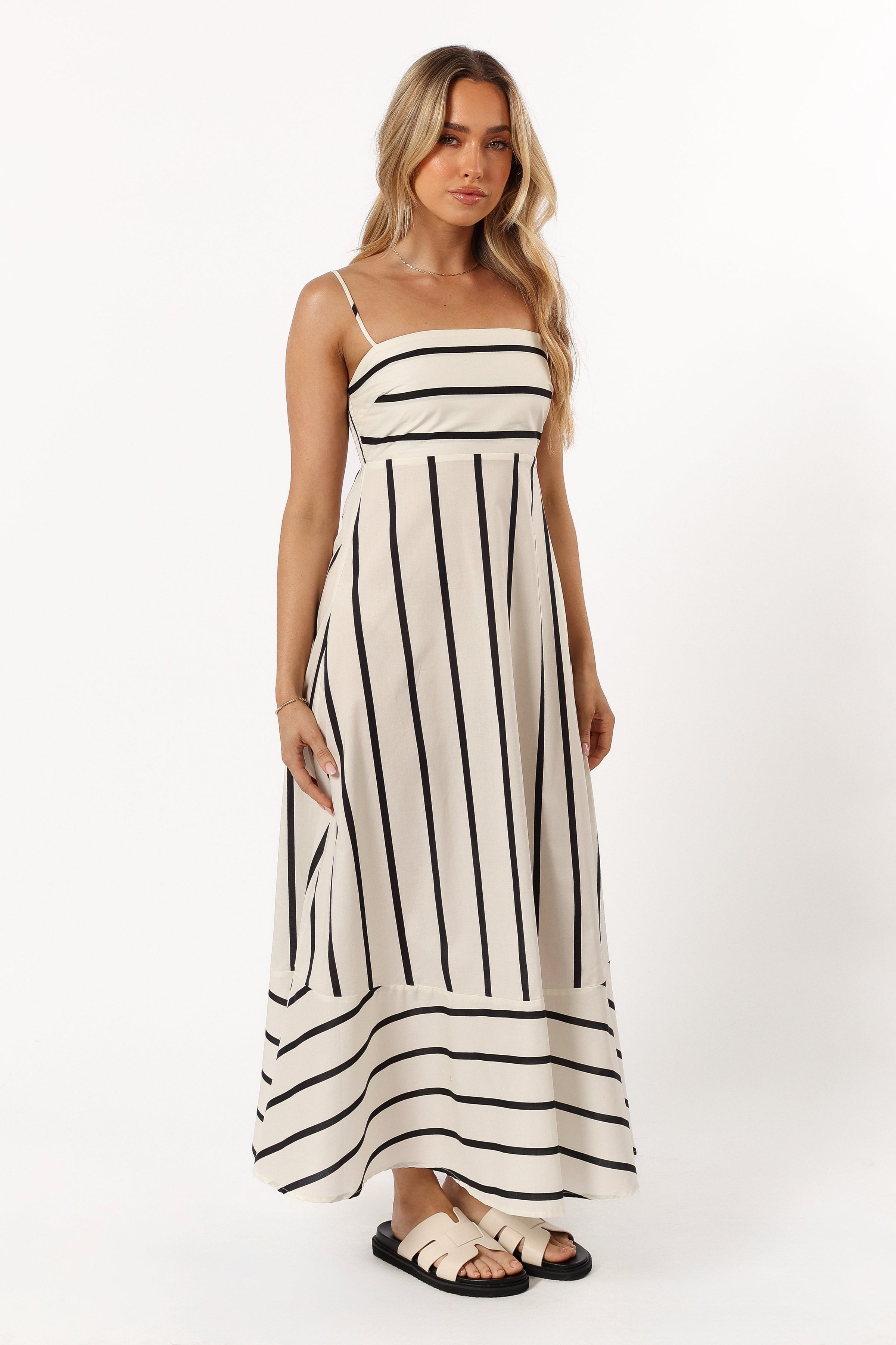 Petal and Pup USA DRESSES Shantelle Midi Dress - Cream Stripe