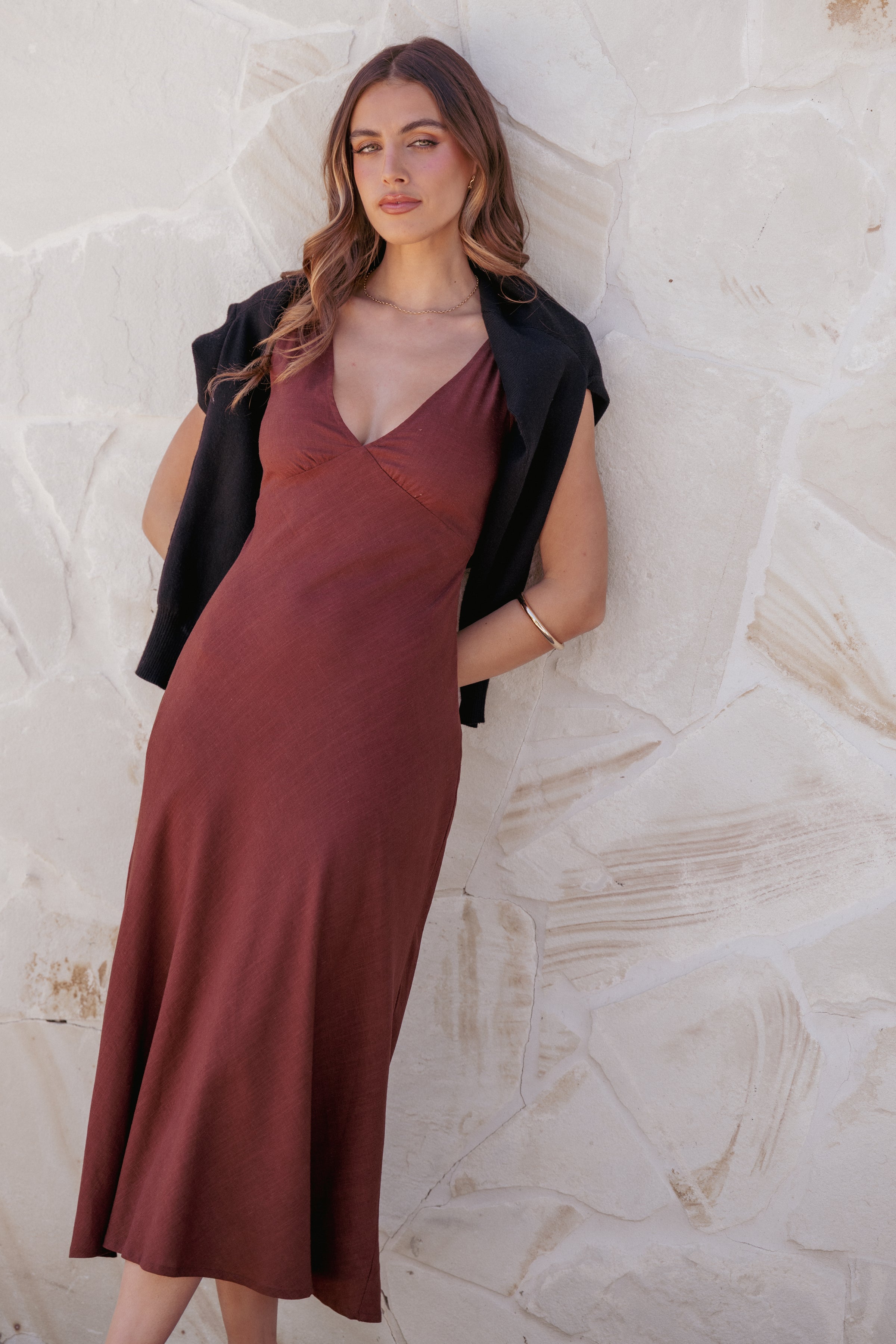 Petal and Pup USA DRESSES Shyla Midi Dress - Brown