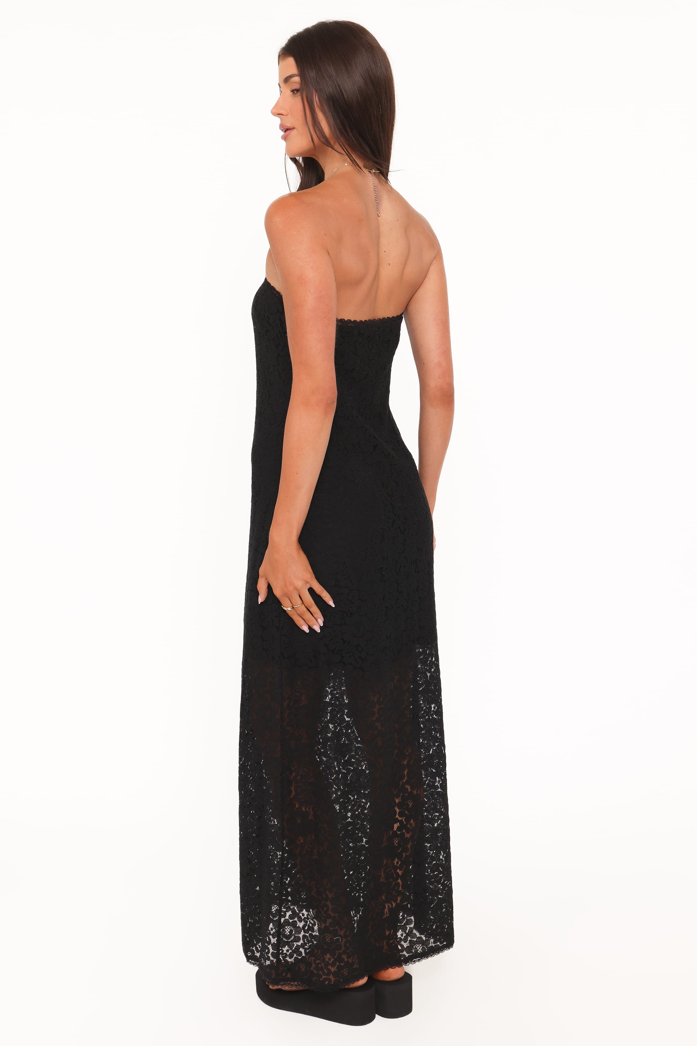 Petal and Pup USA DRESSES Sienna Strapless Maxi Dress - Black Lace