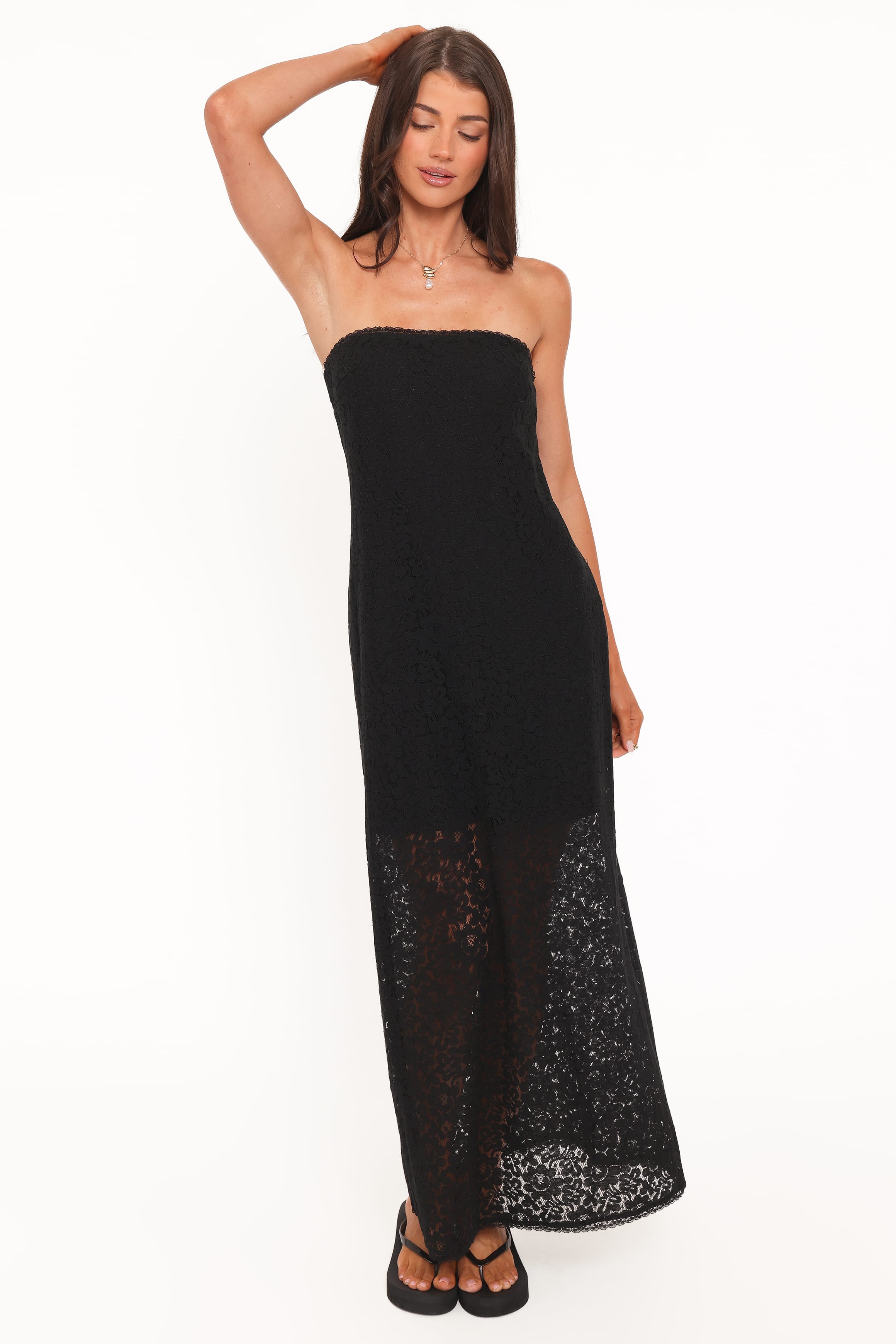 Petal and Pup USA DRESSES Sienna Strapless Maxi Dress - Black Lace