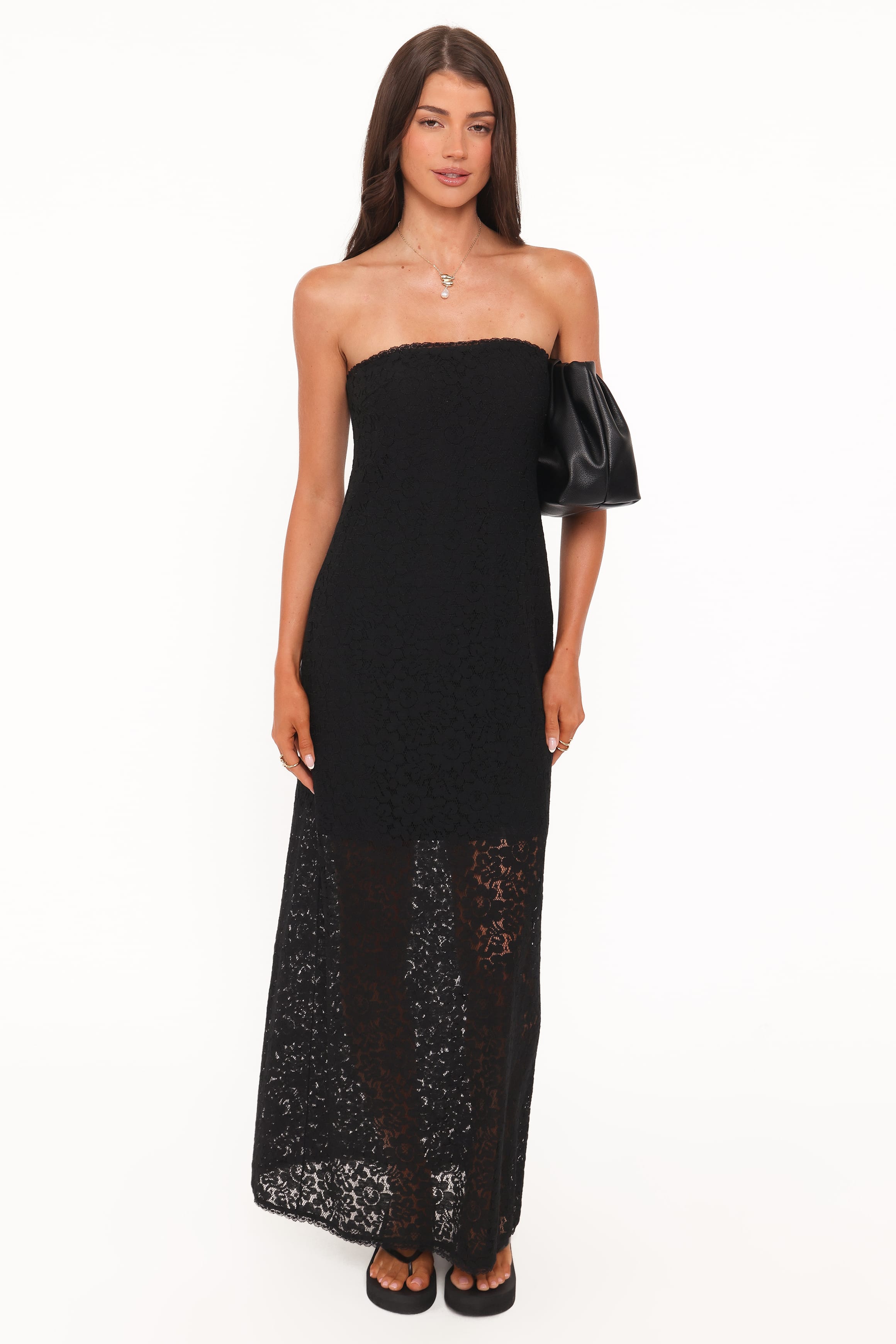Petal and Pup USA DRESSES Sienna Strapless Maxi Dress - Black Lace