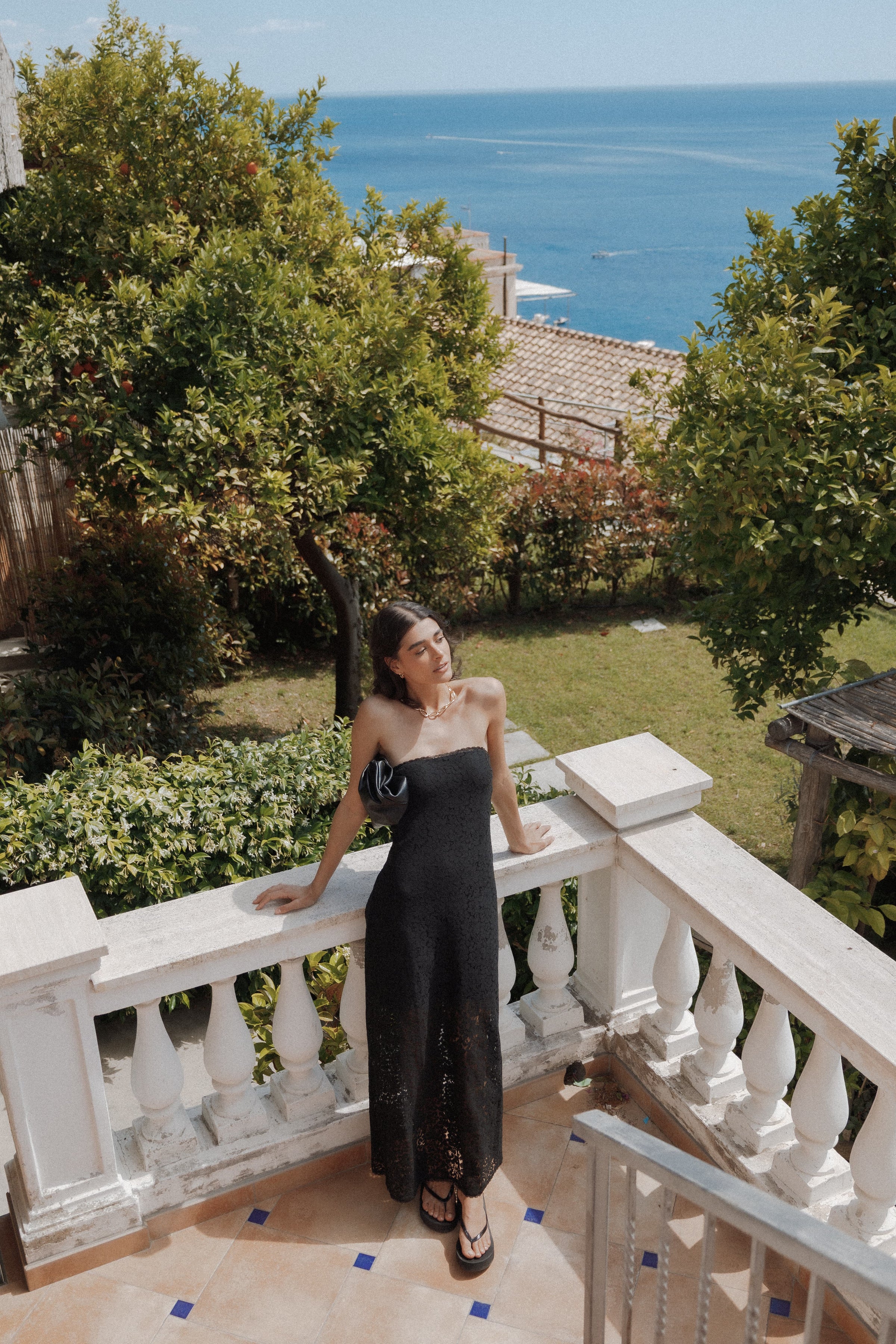 Petal and Pup USA DRESSES Sienna Strapless Maxi Dress - Black Lace